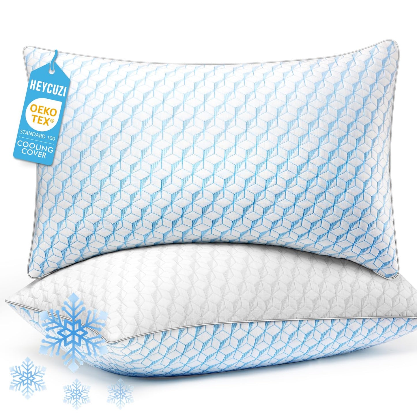 HEYCUZI Bed Pillows Queen Size for Sleeping - Breathable Cooling Down Alternative Soft Pillows Set of 2 for Side, Back, and Stomach Sleepers - Hotel Quality Fluffy Microfiber Fill Skin-Friendly