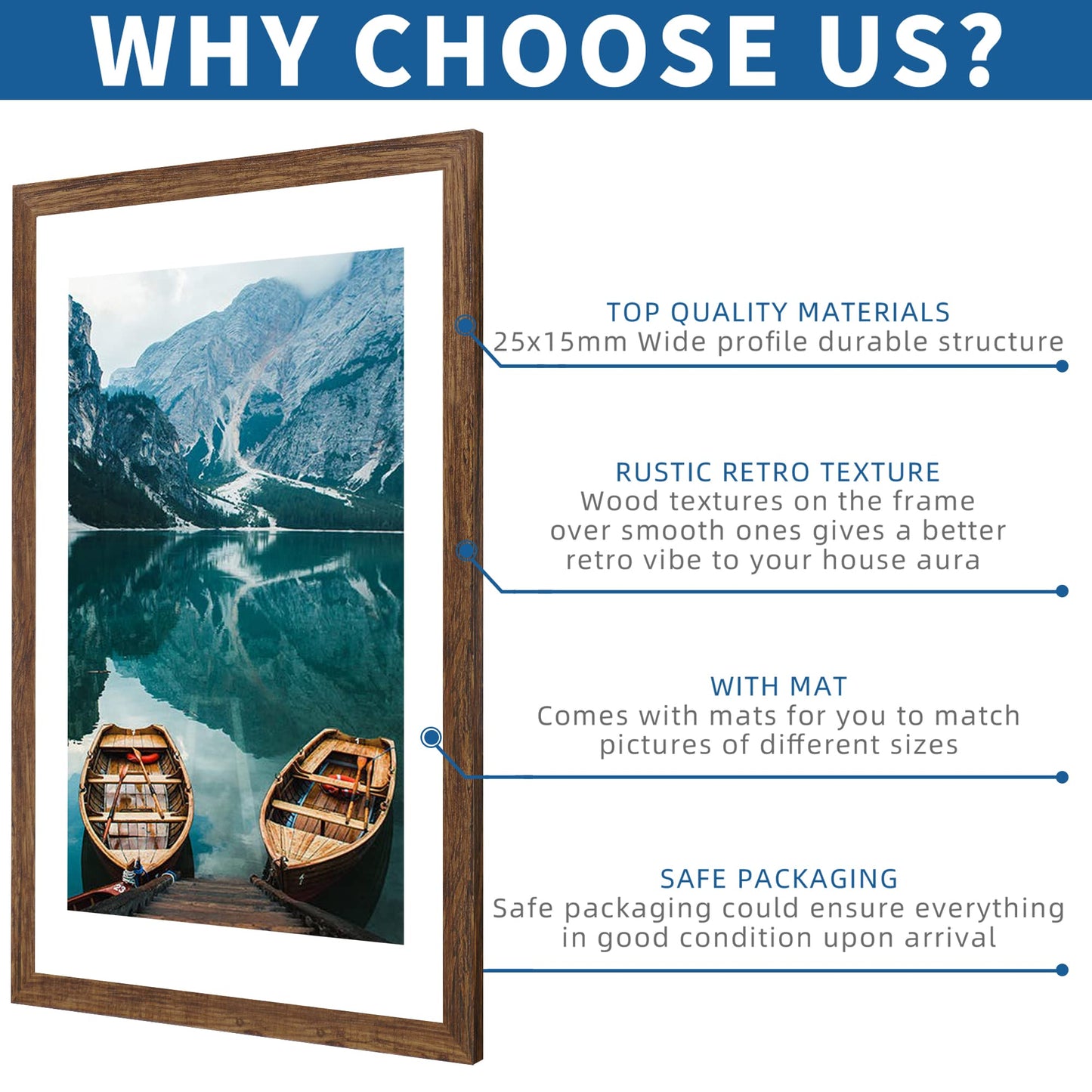 Hongkee 24x36 Poster Frame Set of 2, Rustic Brown Wood Style - Display 20x30 Picture with Mat or 24 x 36 Poster without Mat, Wall Mounting Horizontal and Vertical