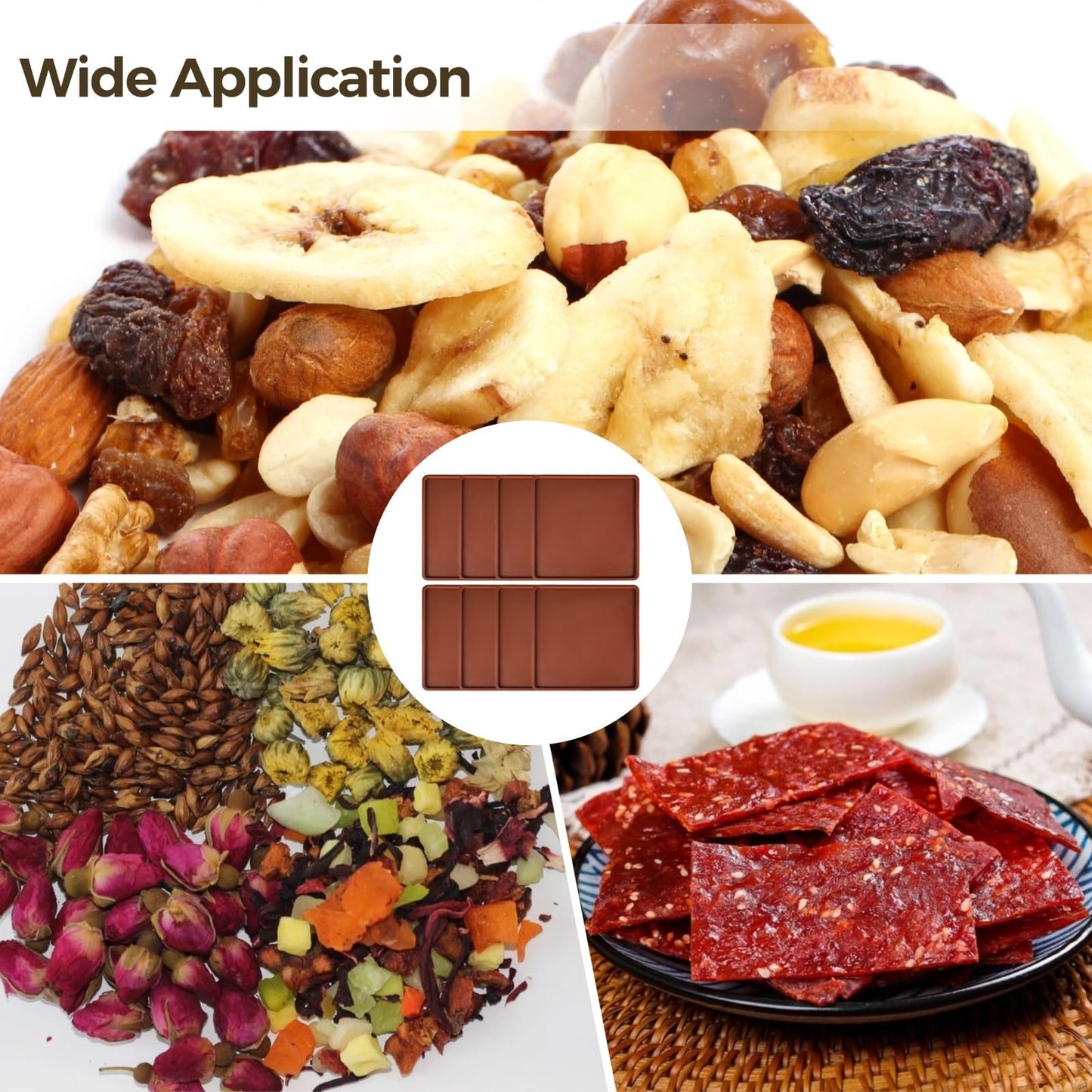 Skdqiee 8 Pcs Silicone Dehydrator Liners, 14 x 14 in Silicone Sheets for Dehydrator Work with Excalibur, Non-Stick Fruit Leather Sheet with Border for Produce Meat Liquid