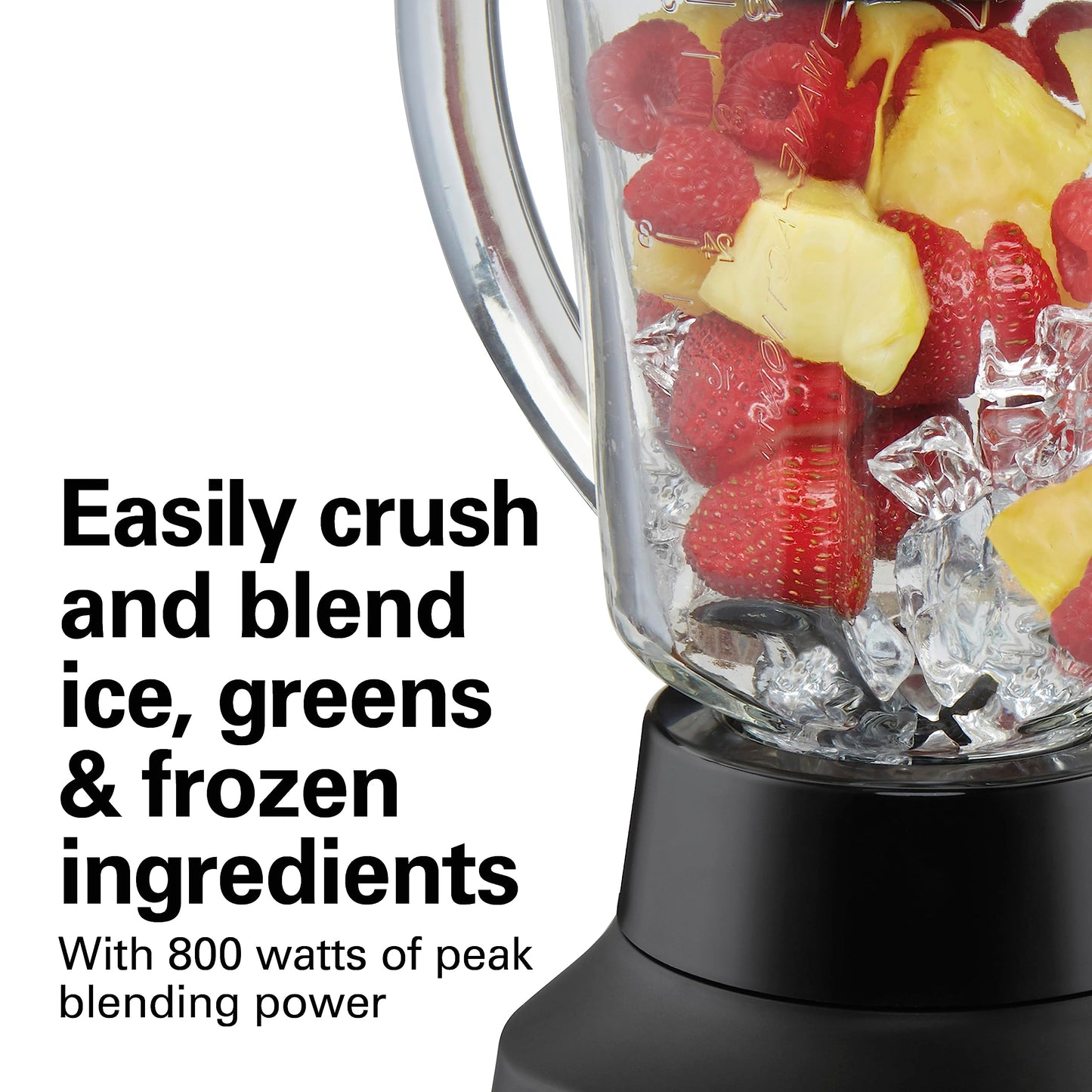Hamilton Beach Wave Action Blender for Smoothies, Stainless Steel Ice Sabre Blades, 40oz Glass Jar, 800 Watts, Quiet Design, Black (58175)