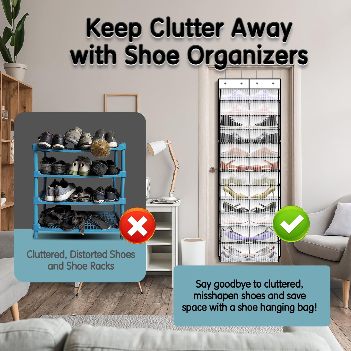 Kotkn Over The Door Shoe Organizer with 12 Large Breathable Pockets - Durable Hanging Storage for the Entire Family's Shoes (White)