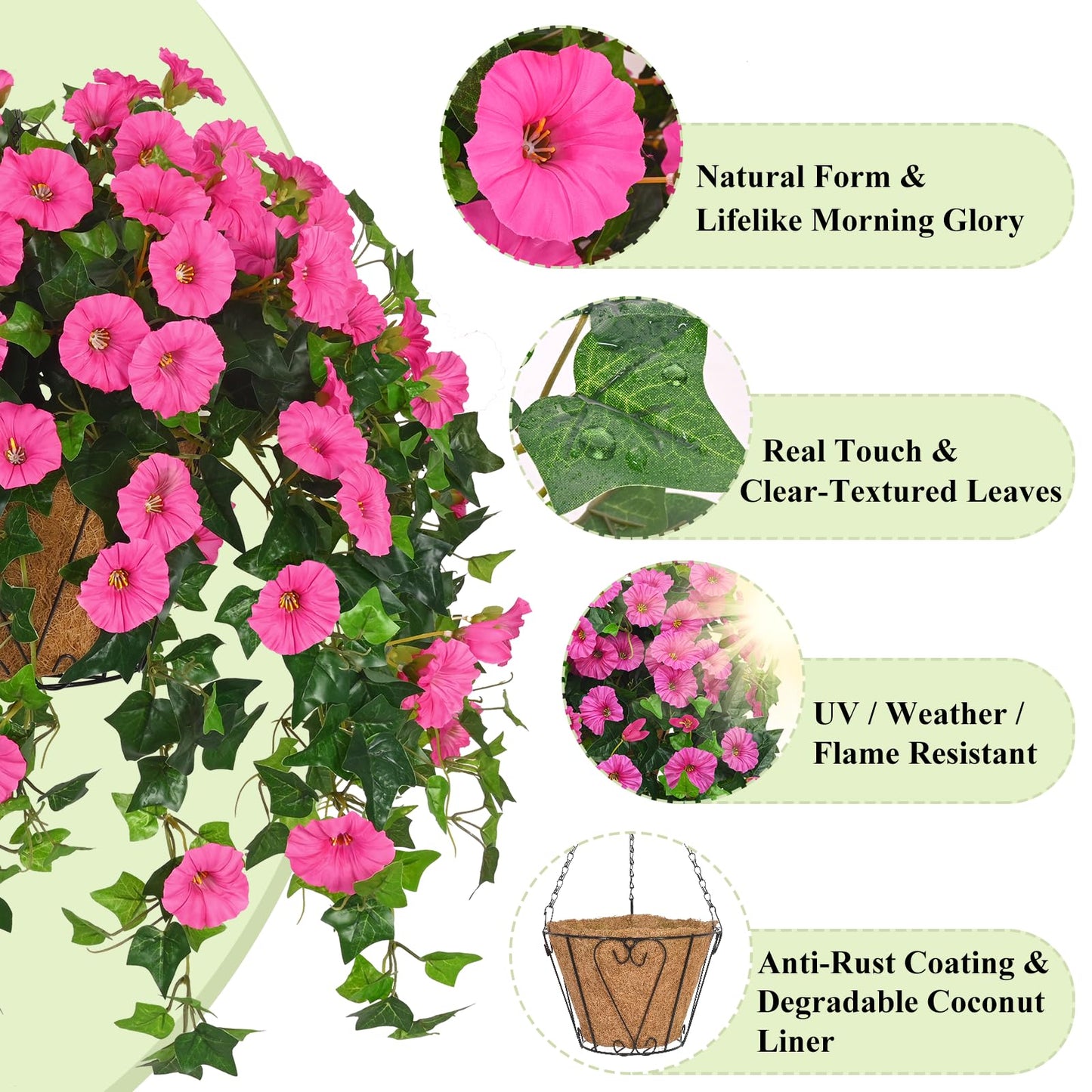 Waipfaru Artificial Hanging Baskets with Flowers, Fake Hanging Plants Outdoors, Urn Fillers for Outside Summer Decor (Fuchsia)
