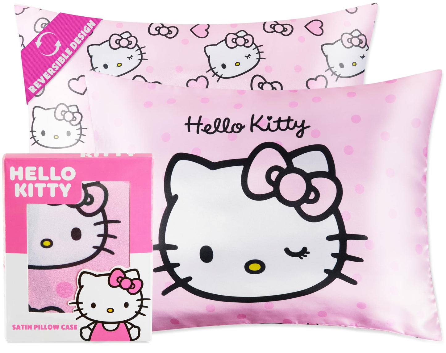 Hello Kitty Satin Pillowcase for Hair Skin Benefits, 19”x26” Soft and Cooling Pillowcase with Zipper, Gifts for Women Girls Teens Wife Girlfriend