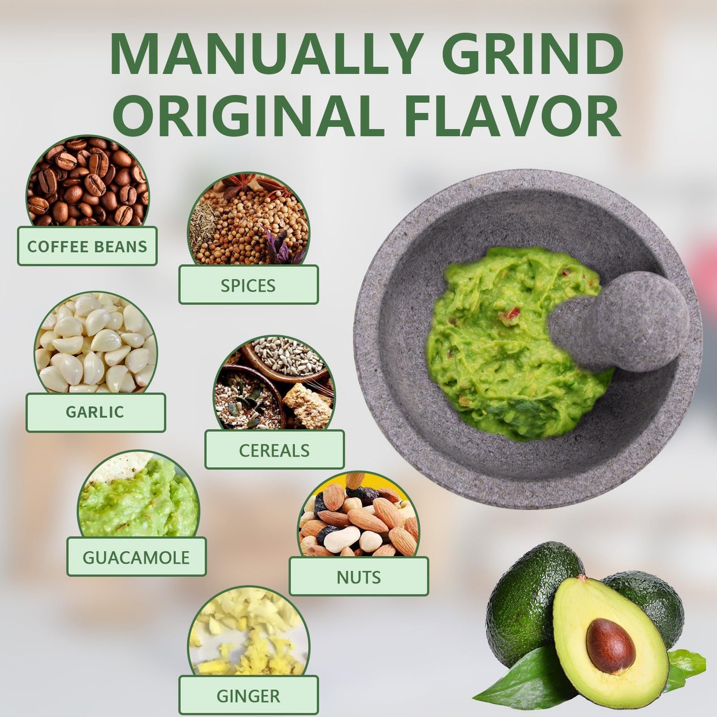 Luvan Large Mortar and Pestle Set,4 Cups Unpolished Granite Natural Stone Grinder Bowl for Molcajete Guacamole Bowl Crushing/Mexicano Guacamole,Spices Grinder,Herb Crusher,Salsa Pesto-8IN/Gray