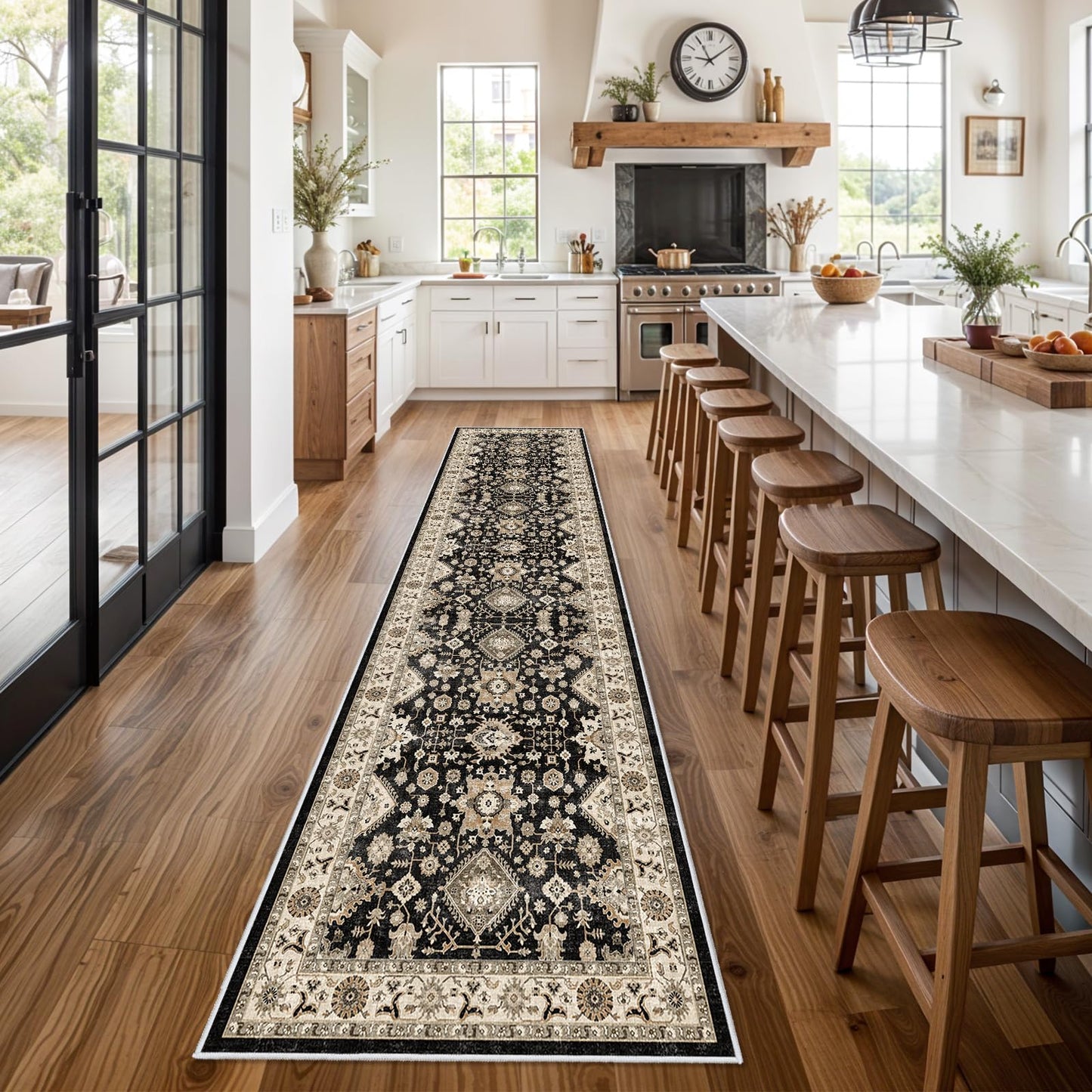 Washable Hallway Runner Rug 3x12: Non Slip Runner Rugs with Rubber Backing Soft Kitchen Rug Farmhouse Distressed Carpet Runner for Living Room Bedroom Bathroom (Black, 3X12)