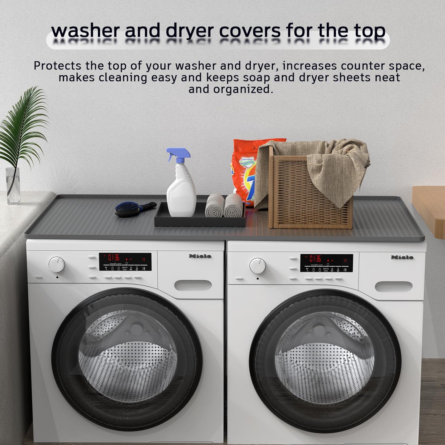 54" x 27.5" Washer and Dryer Covers for the Top，Waterproof and non-slip Washing Machine Cover，Applies to Kitchen、laundry room organization，Washer Dryer Countertop. (Gray)