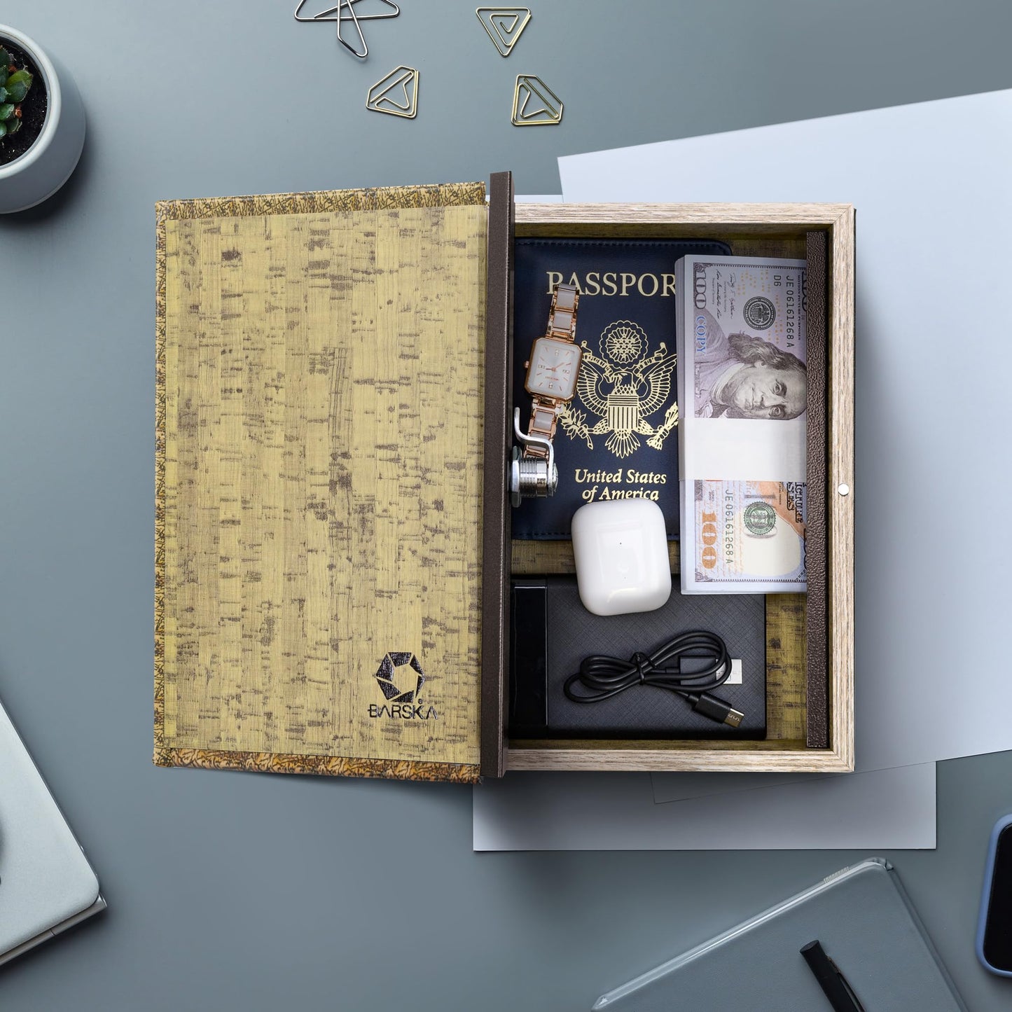 Barska Antique Map Book Safe with Key Lock – Hidden Diversion Lock Box with Magnetic Closure – Concealed Steel Compartment for Cash, Jewelry, Valuables – Home or Office Security Hidden Book Safe