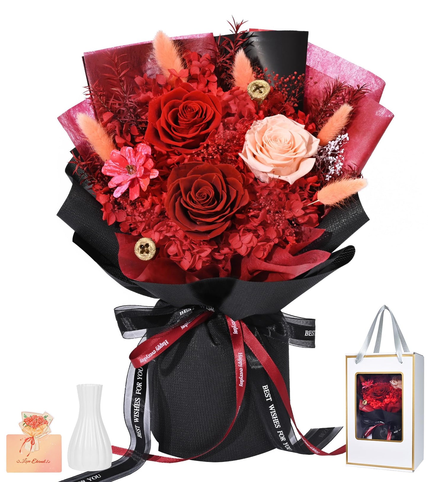 Mothers Day Flowers for Mom, Mothers Day Gifts, Flowers for Delivery Prime, Preserved Eternal Forever Red Roses Bouquet Birthday Gifts for Women Gf Gifts Wedding Anniversary