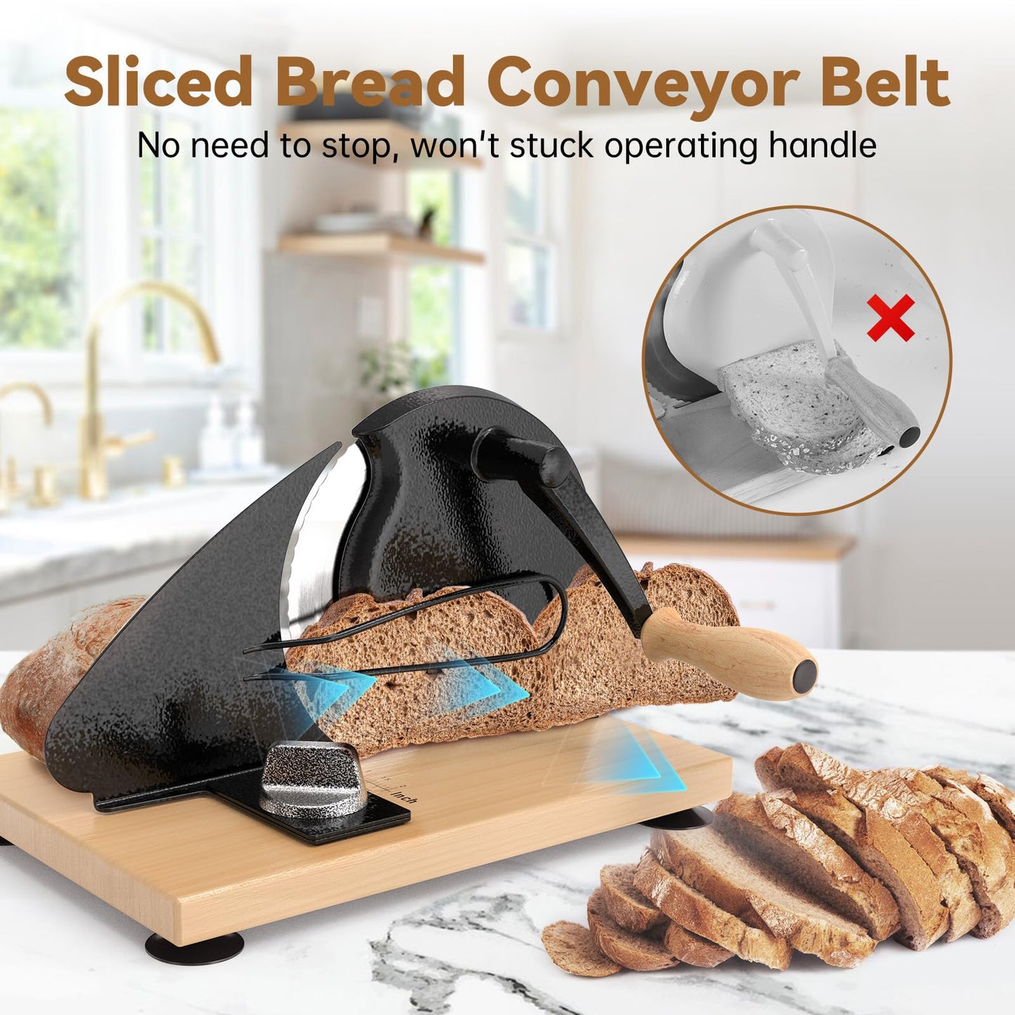 Upgrade Manual Bread Slicer for Homemade Sourdough Bread, Classic Hand Crank Home Bread Slicer With Scale Line and Steel Fence, Sharp Blade, Adjustable Width for Homemade & Commercial Use