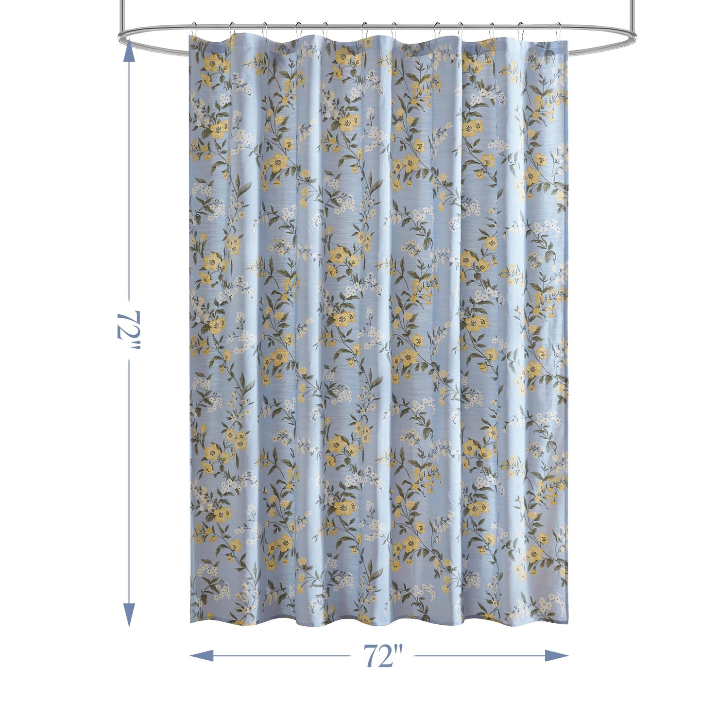 Martha Stewart Meadow Floral Shower Curtain, Cotton-Rich Slub Texture, Timeless Garden Design, Classic to Modern Farmhouse Bathroom Decor, Machine Washable 72"x72", Blue