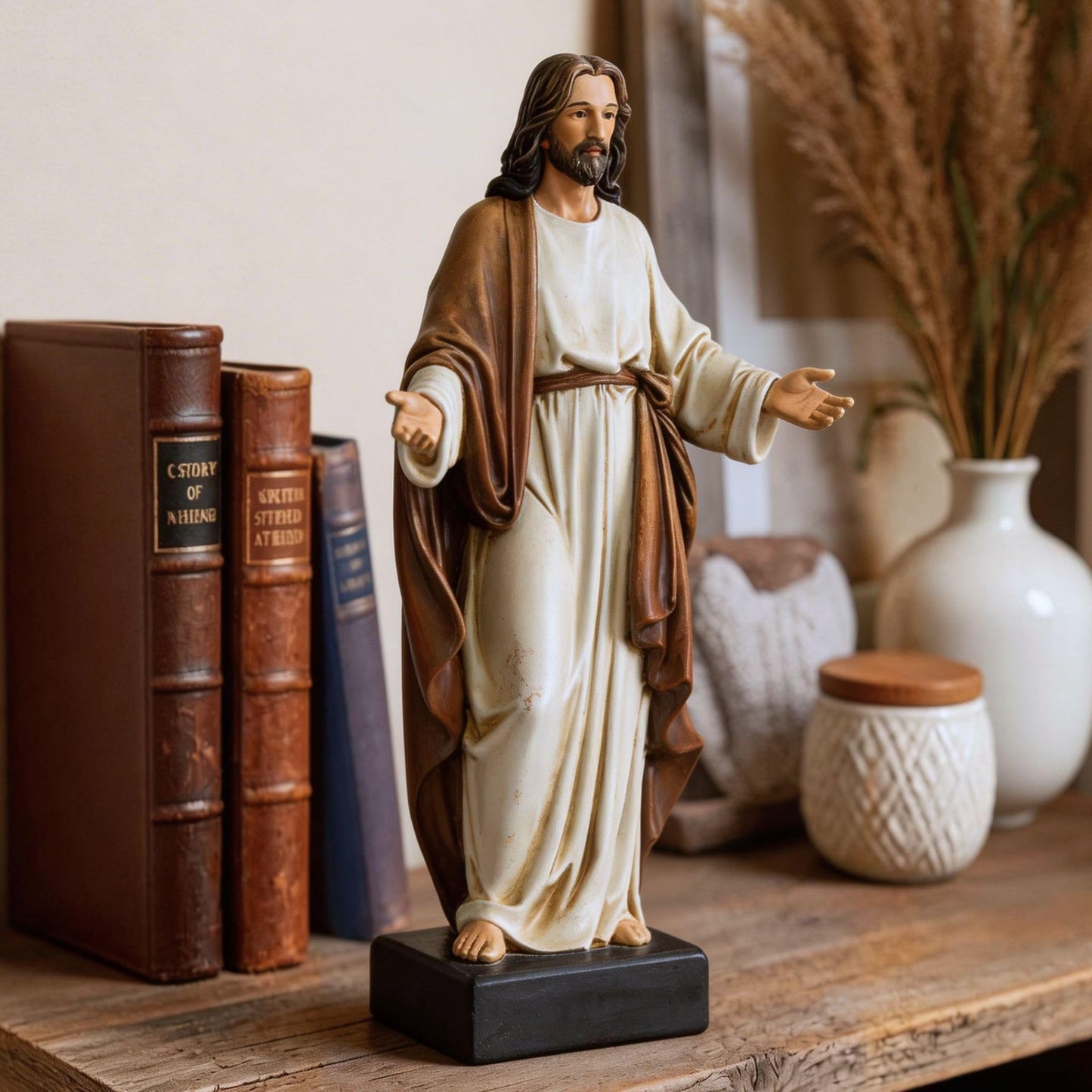 ShineOnAngel 12inch Jesus Statue Hand Painted Jesus Christ with Open Arms Religious Home Decor Resin Sculpture Christian Home Décor