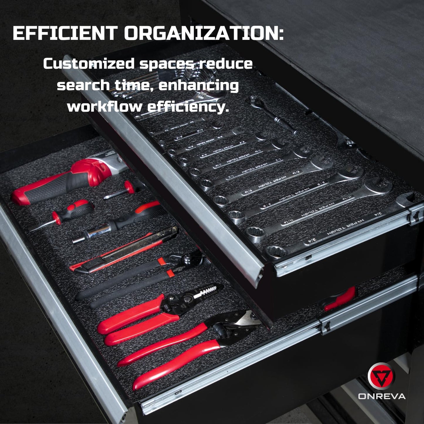 ONREVA Tool Box Foam 4Pack 2pc 18x12x2in & 2pc 18x12x1in, Foam Inserts for Cases, Polyethylene Storage Sheets for Toolbox Hard Case, Tool Shadow Insert, Kaizen Organizer Sheet, Black with Red