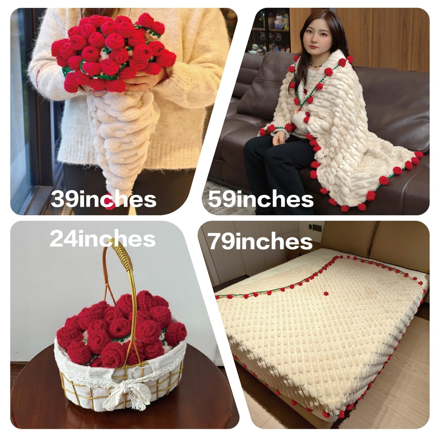 SoffMoiis Rose Flowers Bouquet Blanket, Plush Flannel Rose Bouquet Throw Blankets Gifts for Mother's Day, Birthday, Valentine'Day, Home Decor, Bed, Sofa (59 Inches)
