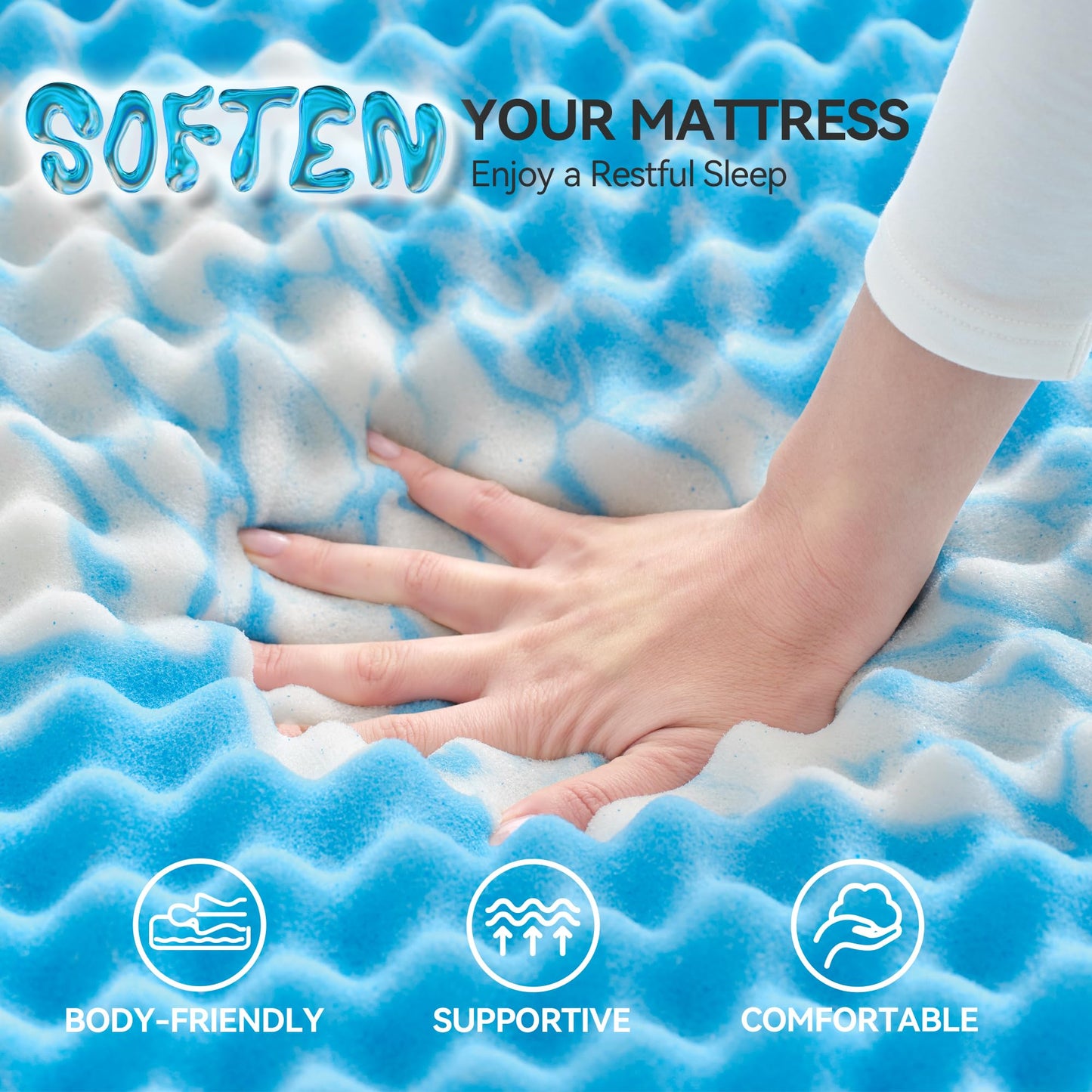 SINWEEK 2 Inch Egg Crate Memory Foam Mattress Topper Twin XL, Twin Extra Long Mattress Pads for College Dorm Room, Pressure Relieve CertiPUR-US Certified,39x80 Inches, Blue