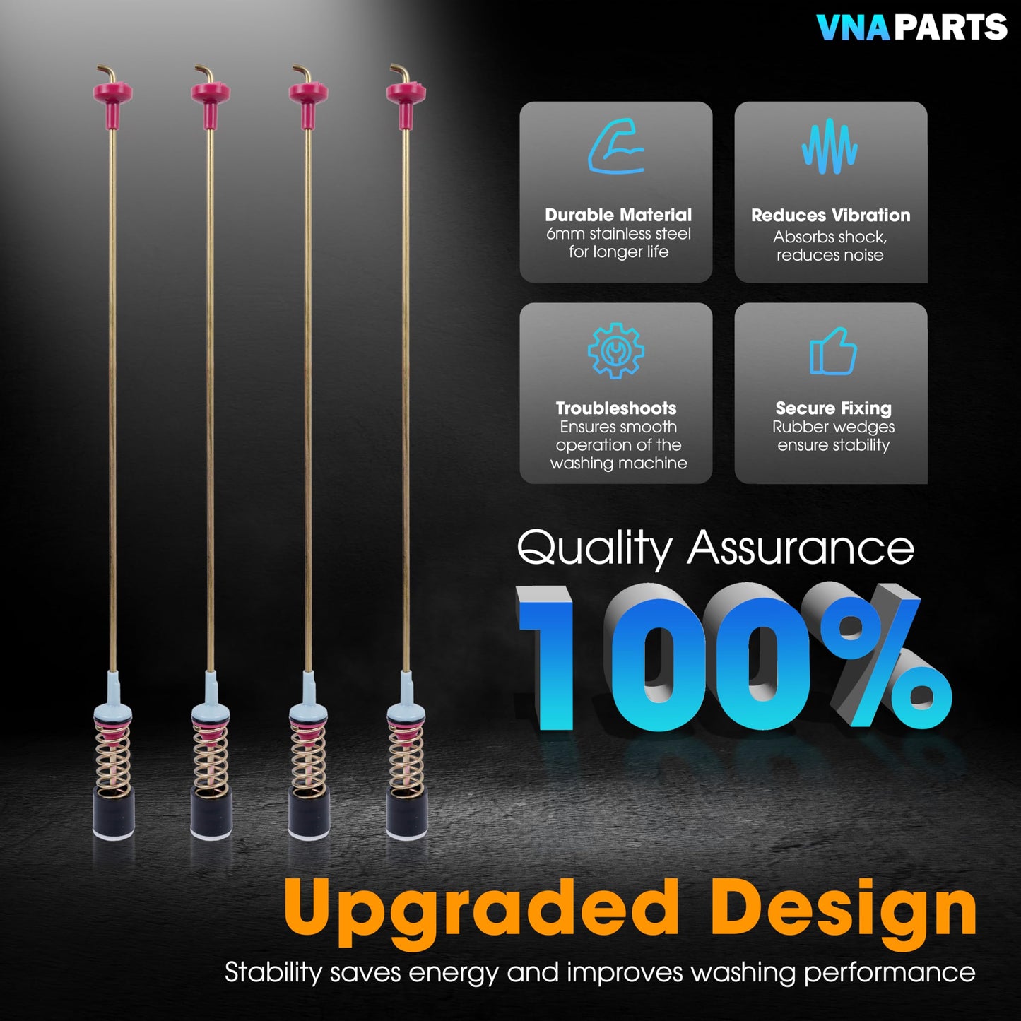 4 Washer Suspension Rod Damper Replaces For Samsung WA45M7050AW/A4 WA5451ANW/XAA WA45N3050AW/A4 WA45T3200AW WA45T3400AV WA45T3400AW WA50R5200AW/US WA50R5400AV/US WA50T5300AC WA456DRHDSU/AA WA50R5400AW