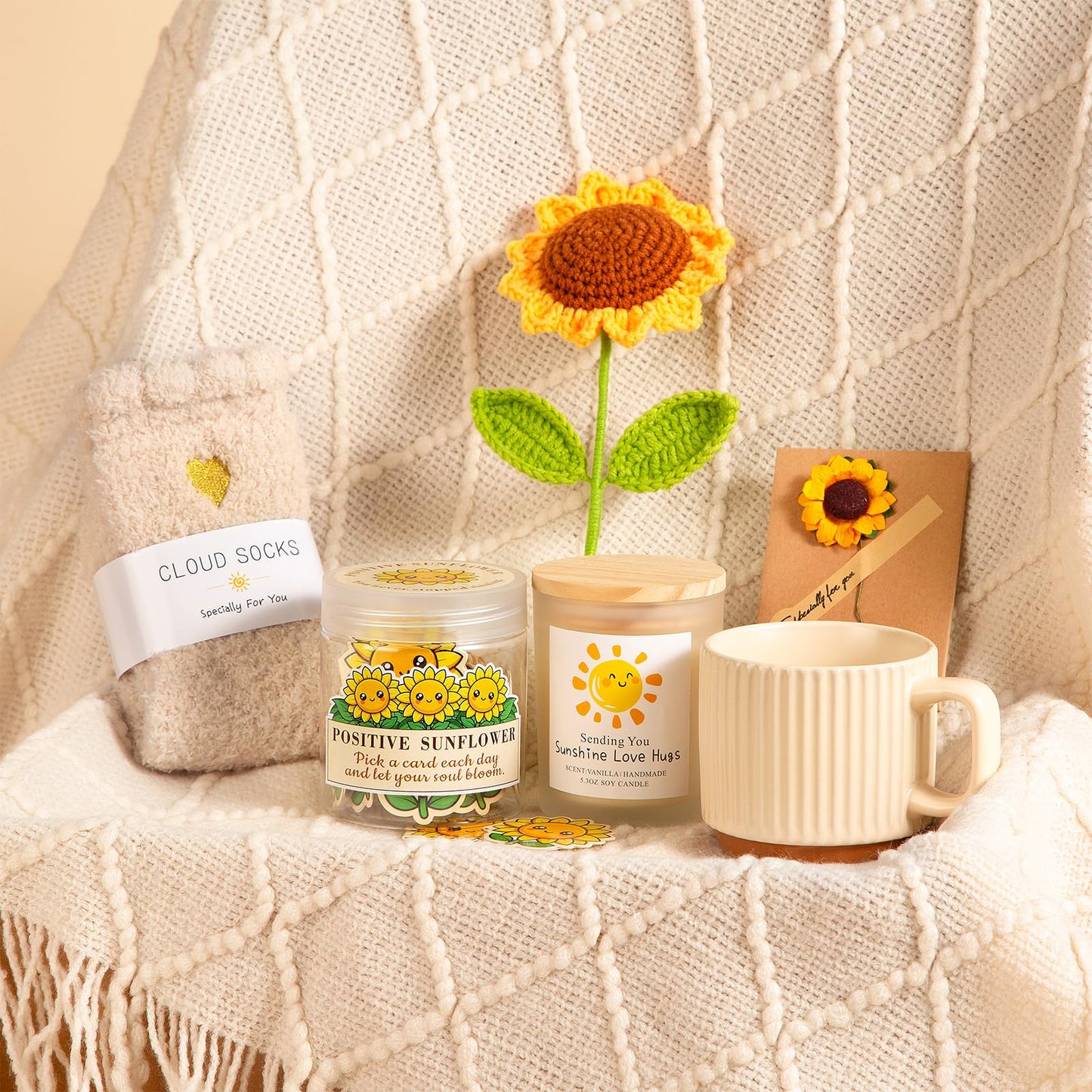 Aeenr Birthday Gifts for Women, Sending Sunshine Sunflower, Self Care Get Well Soon Gift Baskets W/Blanket, Unique Thinking of You GIFS for Mom Sister Her Friends Wife Grandma, Valentines Mothers Day