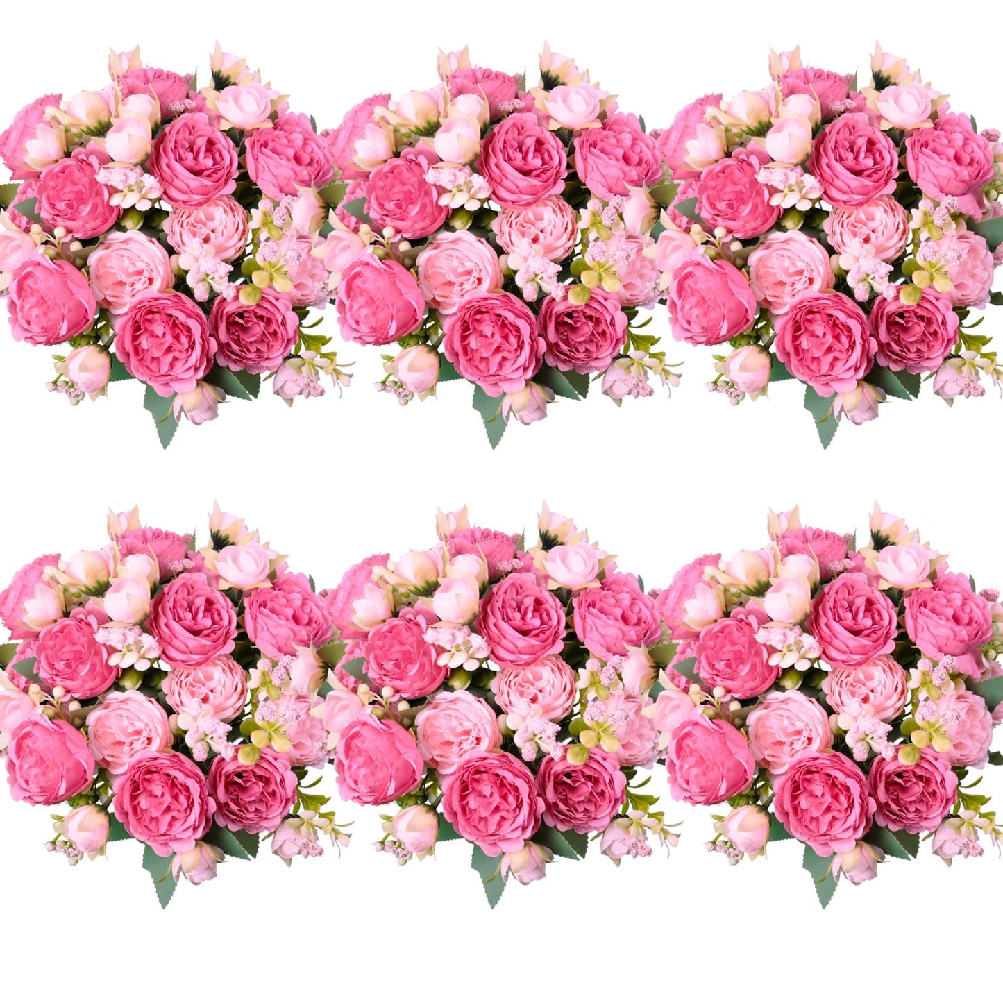 AUMVEYI 6 Pcs Peonies Artificial Flowers Bulk, Blush Pink Silk Peonies Fake Bouquet for Floral Centerpieces, Red Realistic Faux Peony Flower for Flower Arrangements Wedding Decoration vase