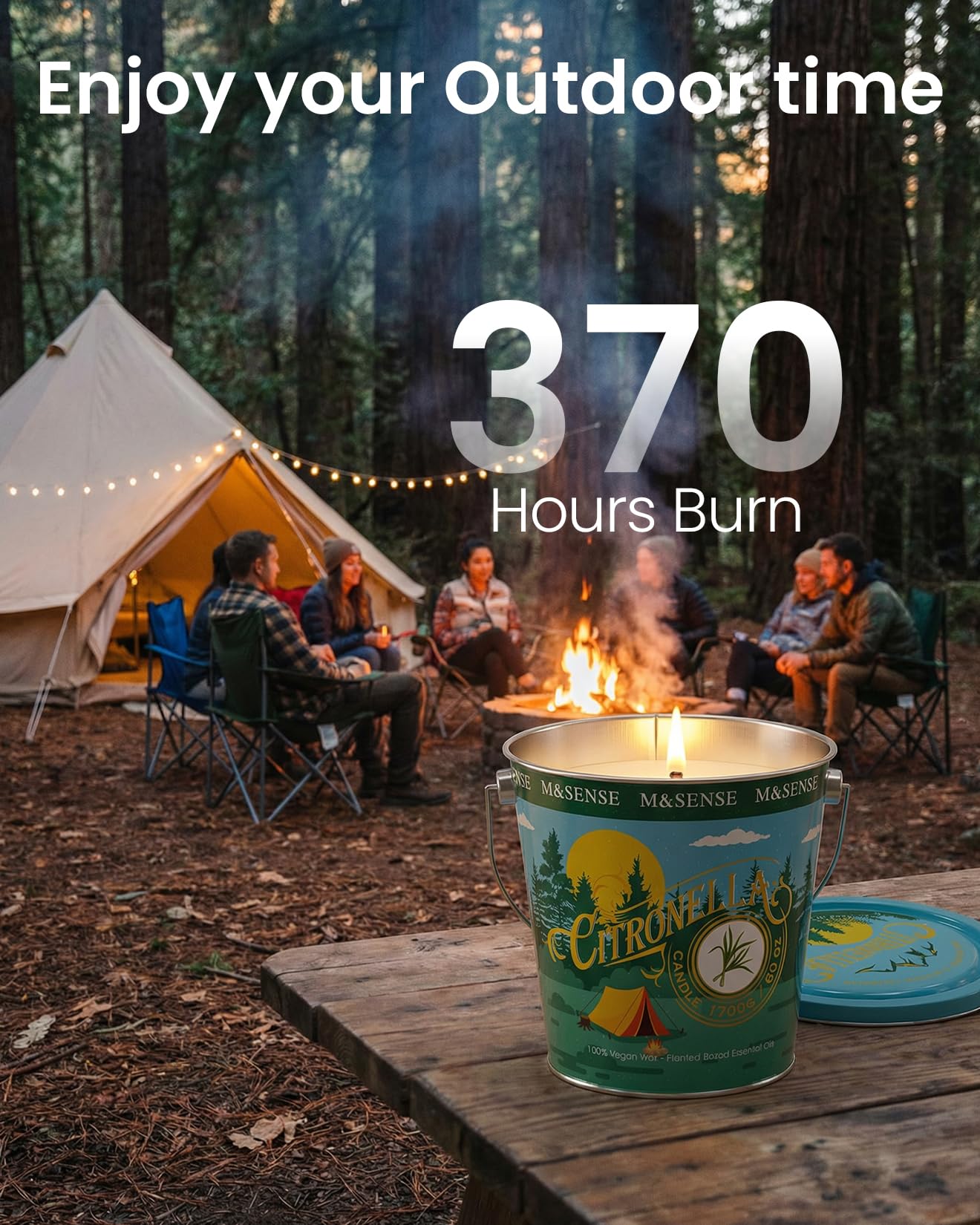 Large Citronella Candles Outdoor 60 oz,Big Outdoor Summer Candle,Large Citronella Candle for Patio,Big Camping Candles,370 Hours Burn Time,Nature Soy Wax