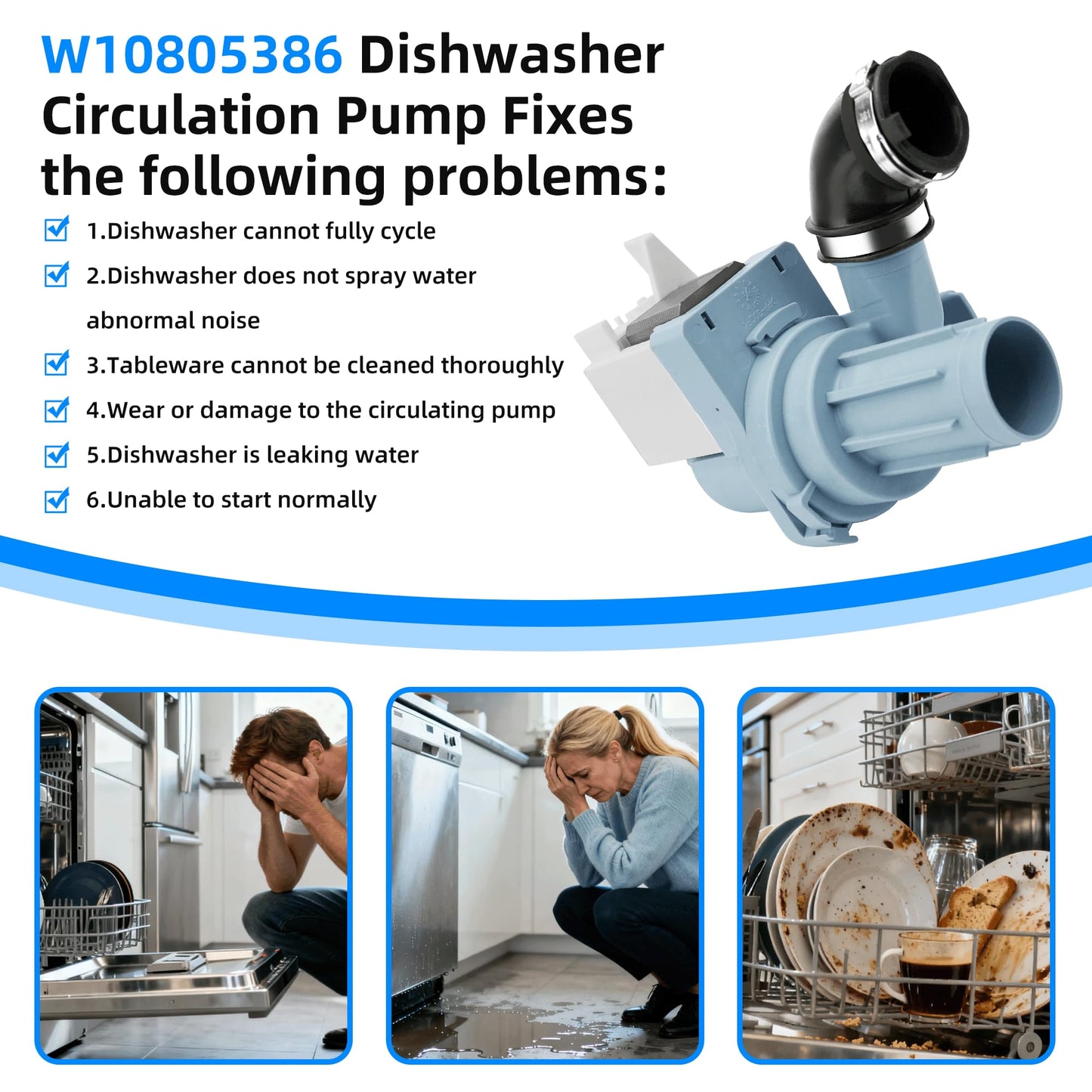 W11612326 W11521435 Dishwasher Drain Pump Replacement for Whirlpool Kenmore Amana WDF520PADM7 WDF520PADM9 WDF330PAHS3 WDP540HAMZ0 WDT540HAMZ0 W10805386 W10879262 AP7193729 PS16744934