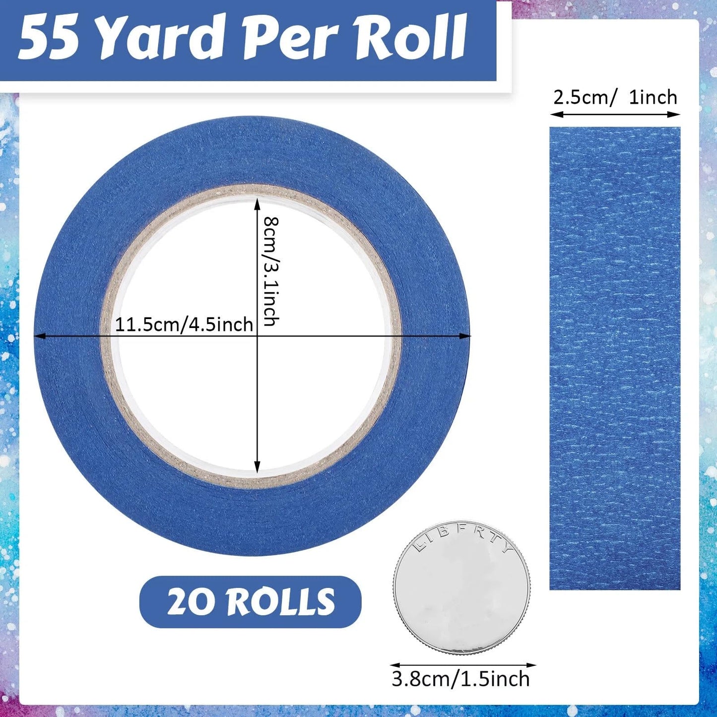 Fainne 20 Rolls Blue Painters Tape Bulk Multi Pack Safe Paint Paper Masking Tape for Wall Painting Decoration Supplies (Blue,1 Inch X 55 Yards)