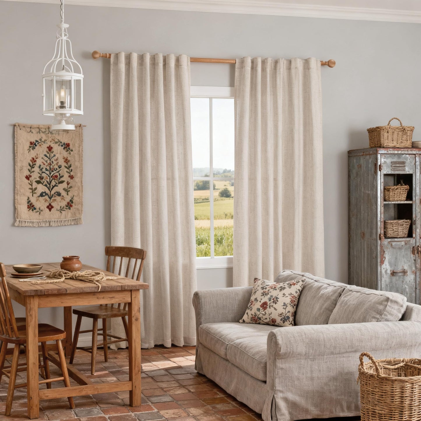 MYSKY HOME Natural Linen Curtains for Living Room, Semi Sheer Curtains & Drapes 84 inches Length 2 Panels Set Farmhouse Country Style Back Tab Draperies for Sliding Glass Door, 50" Wide, Linen