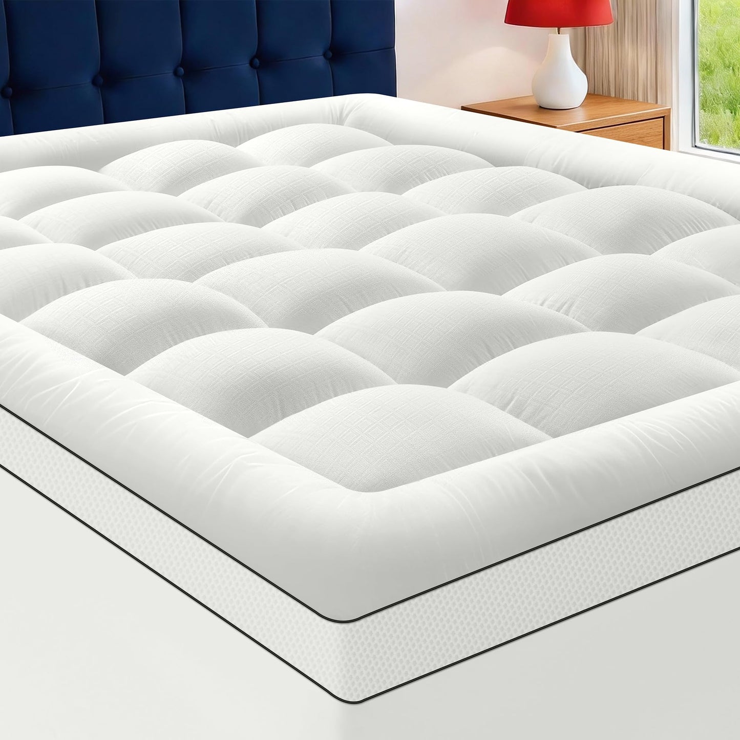 SurChic Queen Size Mattress Topper for Back Pain, Soft Extra Thick Pillow Top Mattress Pad Cover with 1000GSM Down Alternative Filler, Cooling Breathable Plush Bed Topper Protector (8-21" Deep Pocket)
