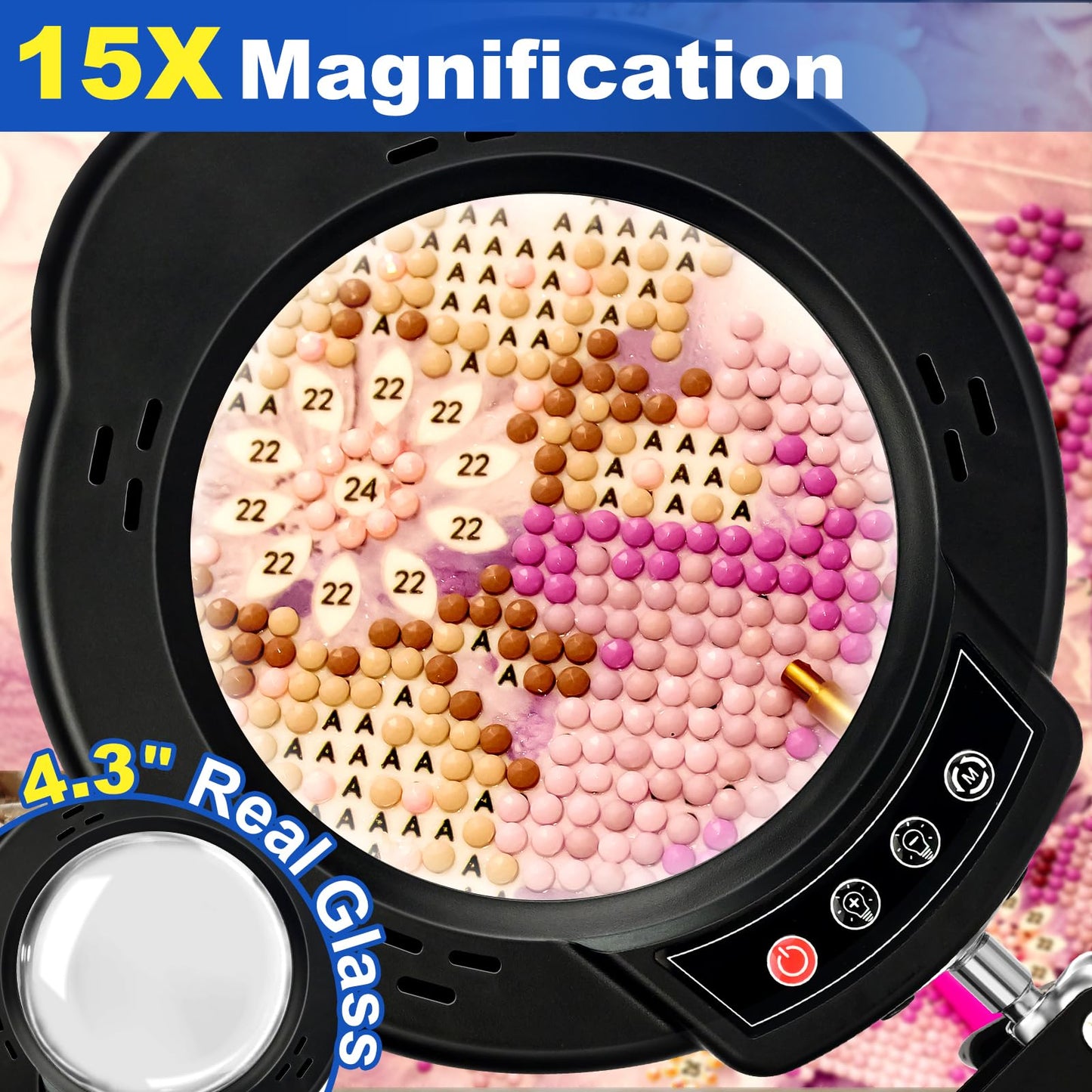 VvLons 15X Magnifying Glass with Light and Stand, 2-in-1 Lighted Magnifying Desk Lamp Dimmable Magnifier Lamp with Light and Clamp Long Arm 84PCS LED Beads Real Glass Lens for Work Close Work Hobby