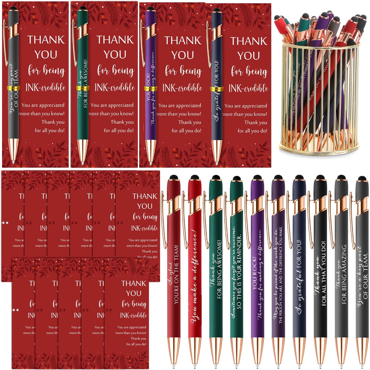 Resurhang 60 Set Cna Week Appreciation Gift Bulk Inspirational Ballpoint Pen with Stylus Tips Card Office Employee Thank You Gift for Team Coworker Teacher Nurse Staff Volunteer Group
