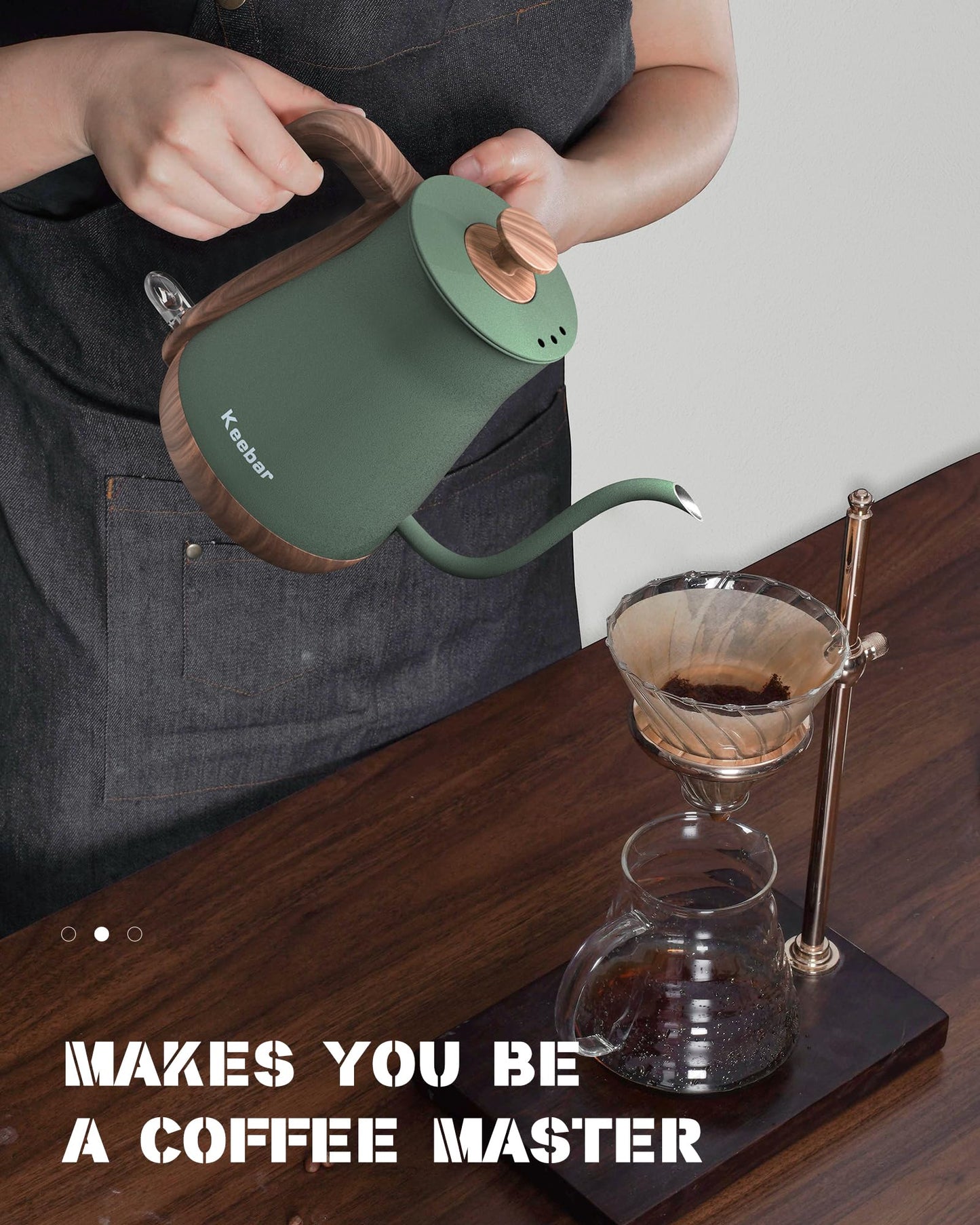 Keebar Gooseneck Electric Kettle, Electric Tea Kettle Stainless Steel, Pour over kettle for Coffee, 1000W Hot Water Kettle Electric Auto Shut Off, 0.8L, Wood-like Grain Finish Handle, Matcha Green