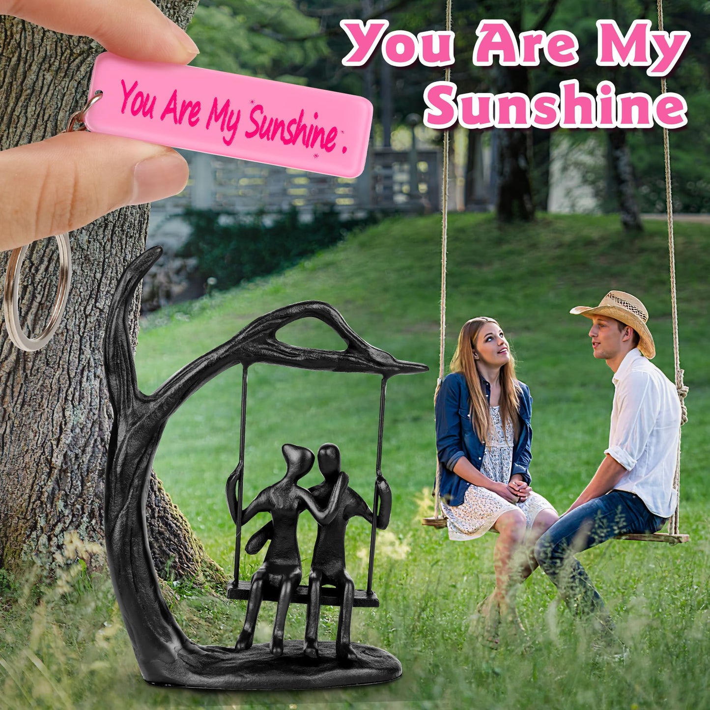 Kresecioo Anniversary Wedding Gifts for Couple/Her - Romantic Couple Statue in Love, Black Metal Figurine Sweet Loving Together Iron Sculpture Decor, Gifts for Wife Husband Birthday