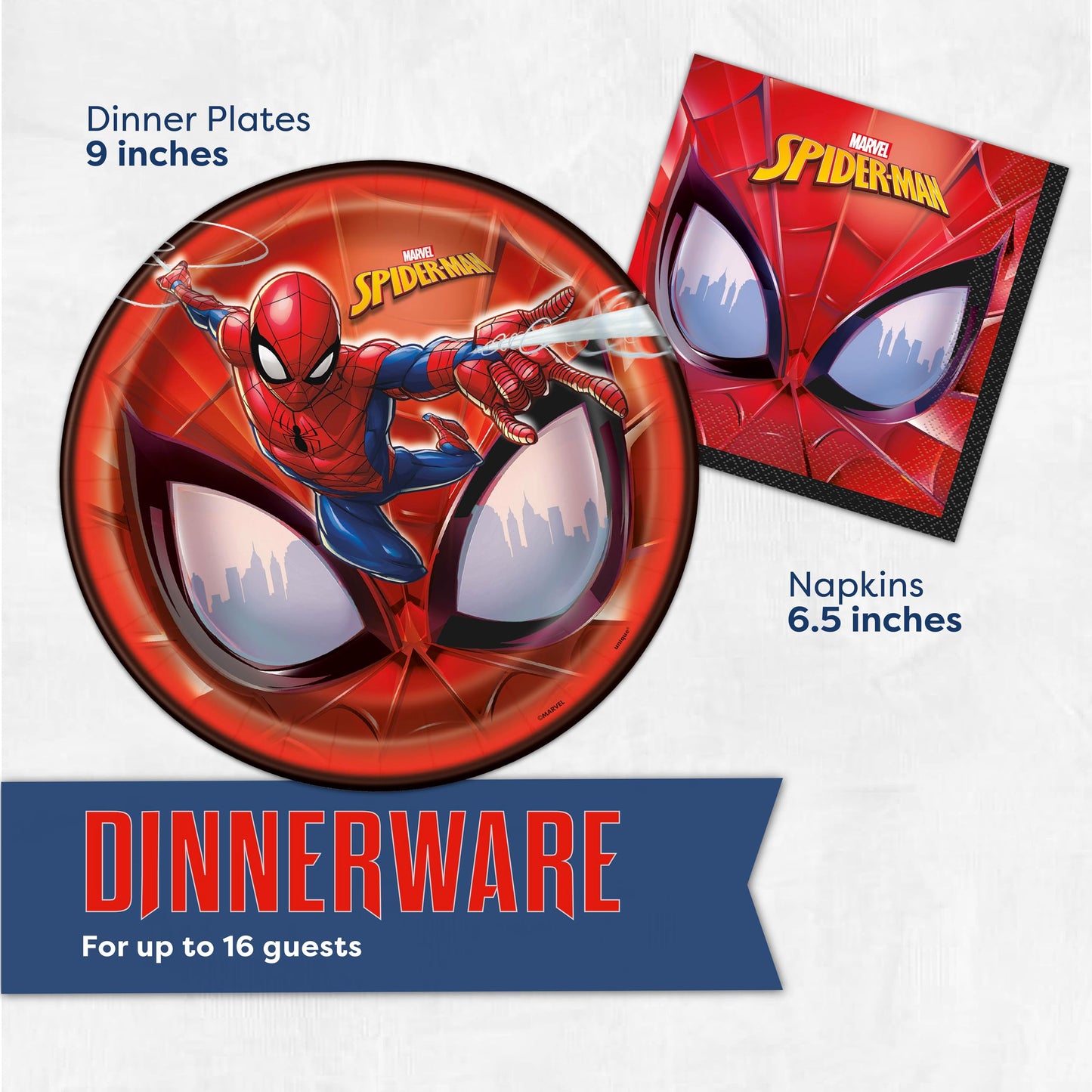 Spiderman Birthday Decorations | Spiderman Party Supplies | Serves 16 Guests | Marvel Superhero Spidey and His Amazing Friends | Table Cover, Spider Man Banner, Plates, Napkins, Masks and Button |