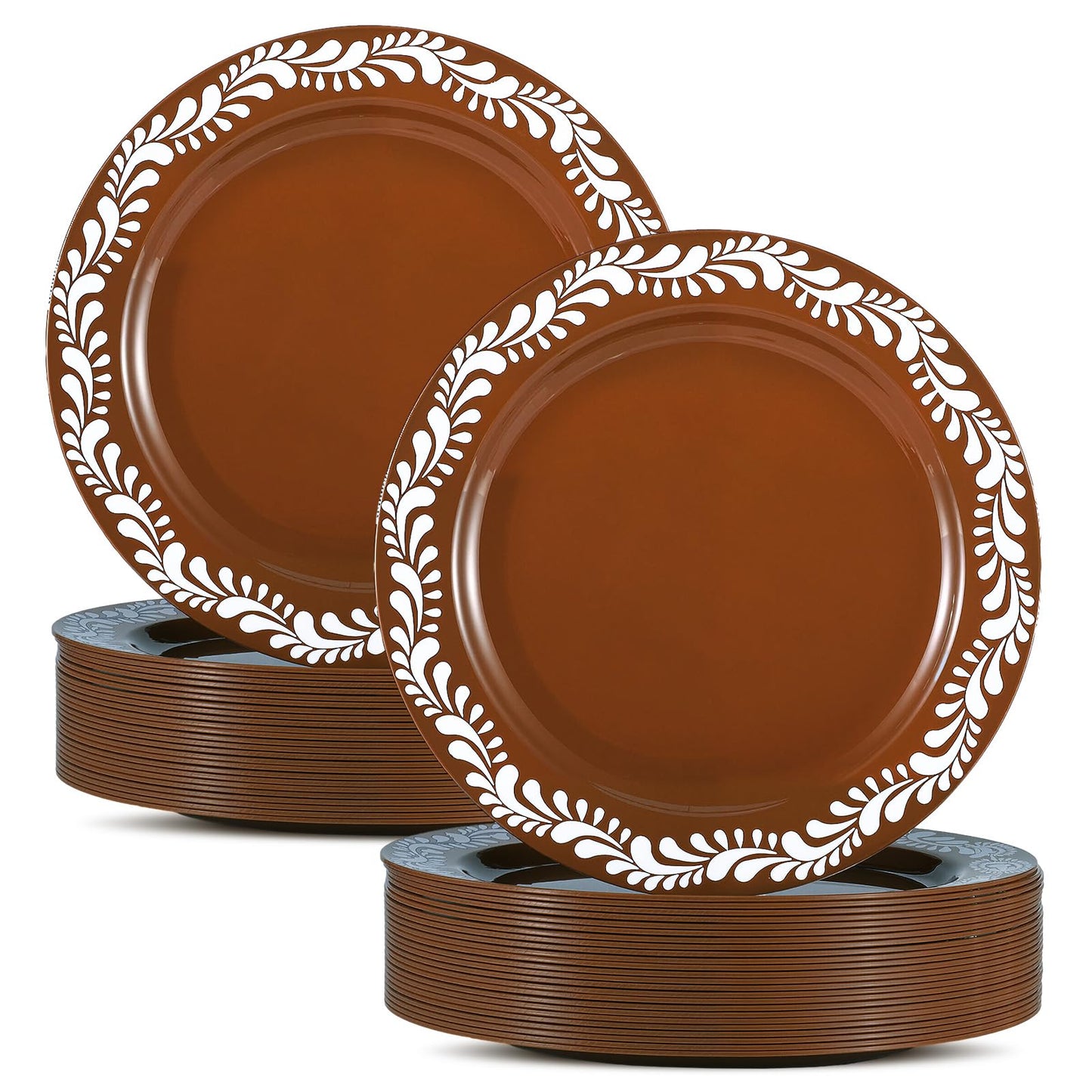 Yungyan 50 Pcs Mexican Plastic Plates Mexican Party Decoration Dinnerware Plastic Plates Cielito Lindo Birthday Baby Shower Party Decor(10.25inch,Brown,50)