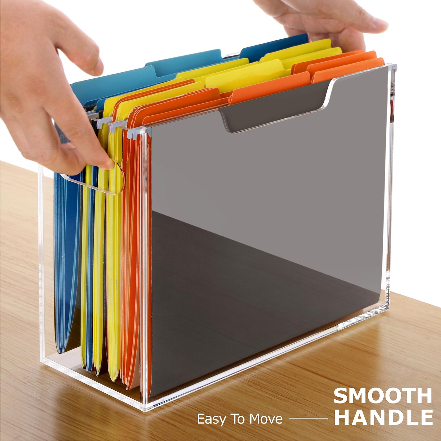 Tfirhuoe Acrylic Hanging File Folder Organizer, Letter Size Clear Filing Organizer Box with Handles, Magazine File Holder for Desk Home Office School - 1 Pack