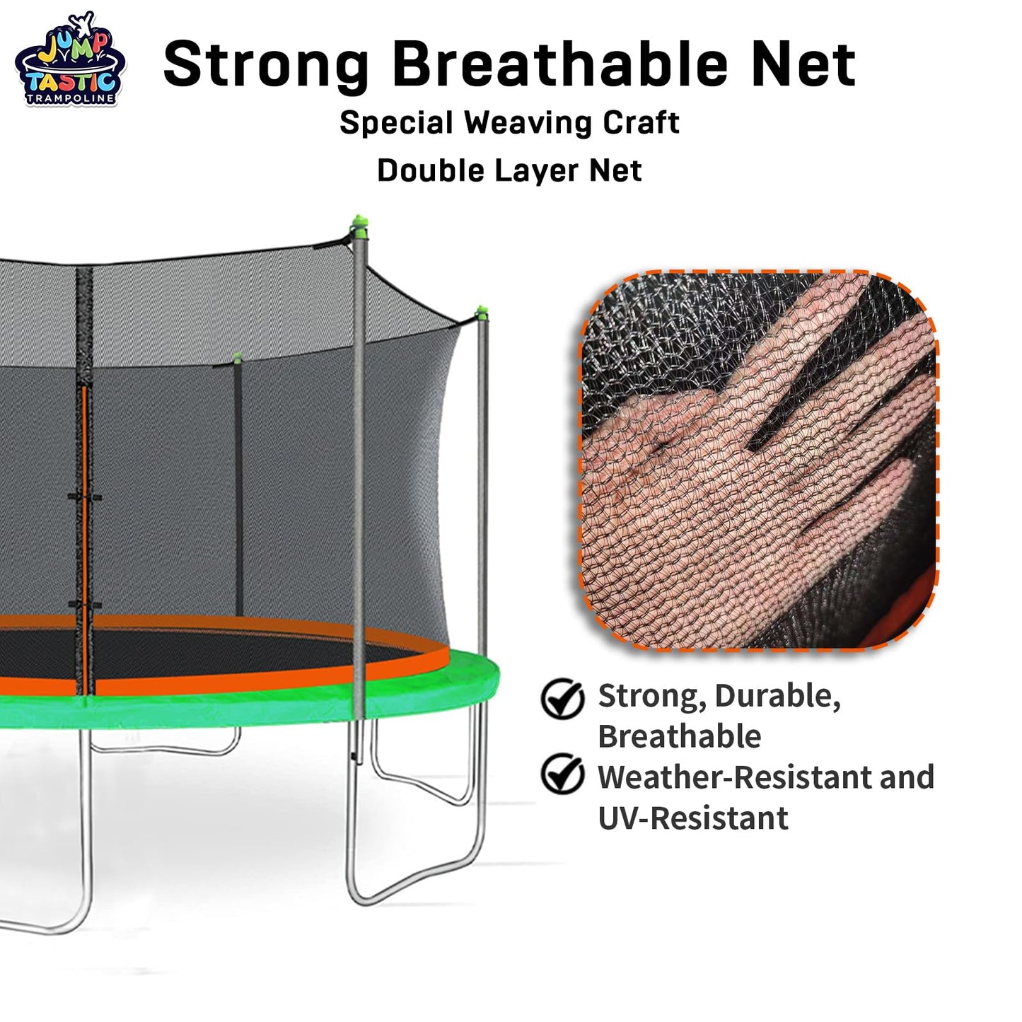 15Ft Trampoline Net Replacement with 6 Caps, Trampoline Net Fit for 15Ft Round-6 Straight Poles(Not Include Poles)