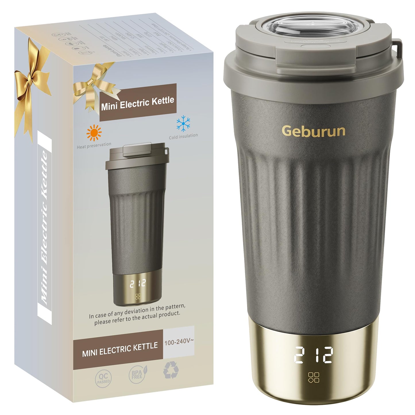 Travel Electric Kettle Portable Water Boiler, 400ml Small Tea Maker with 6 Temp Settings LCD Display, 316 Stainless Steel Vacuum Insulated Tumbler, 100V-240V, Travel Gifts for Men Women(Titanium Gray)