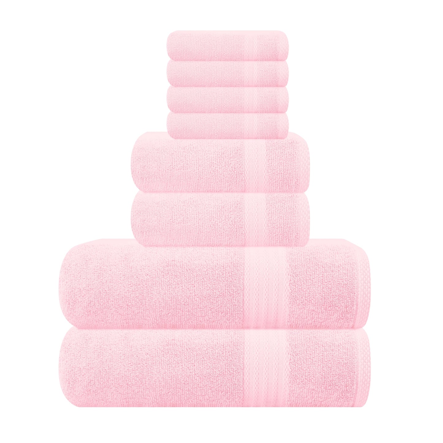 GLAMBURG Ultra Soft 8-Piece Towel Set - 100% Pure Ringspun Cotton, Contains 2 Oversized Bath Towels 27x54, 2 Hand Towels 16x28, 4 Wash Cloths 13x13 - Ideal for Everyday use, Hotel & Spa - Pink