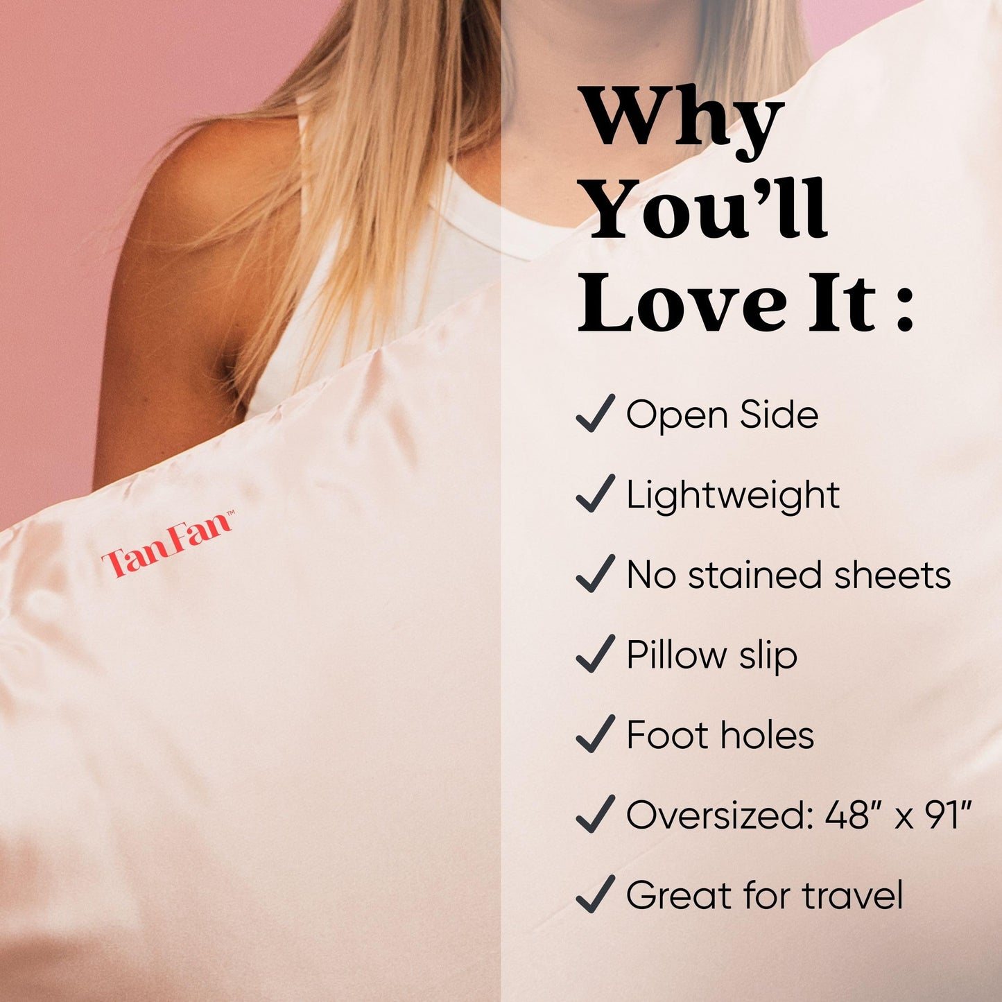 Tan Fan Self Tan Sleep Sack for Hot Sleepers – Open Side Design to Stop Fake Tanner Staining Sheets Overnight - Thicker Bottom Underlay - Breathable Lightweight Roomy - No Transfer Tuck in Sleep Sac