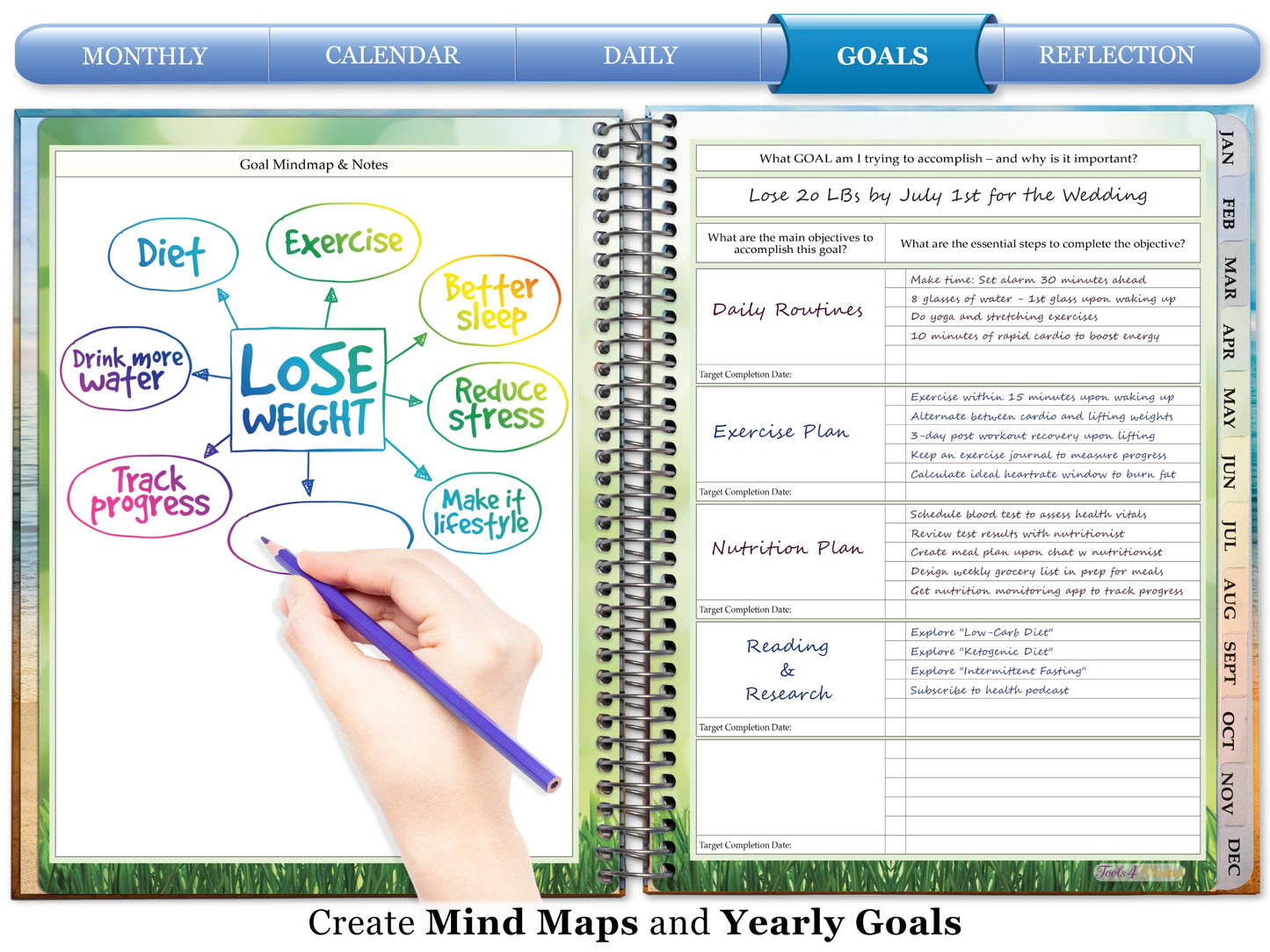 Tools4Wisdom Planner 2026-2027 - Dated April 2026-2027 June - Weekly Monthly Daily Academic Year Calendar with Stickers, Tabs, Pocket & Thick Paper - Spiral Bound 8.5x11 Hardcover - A6J7 - Think Positive