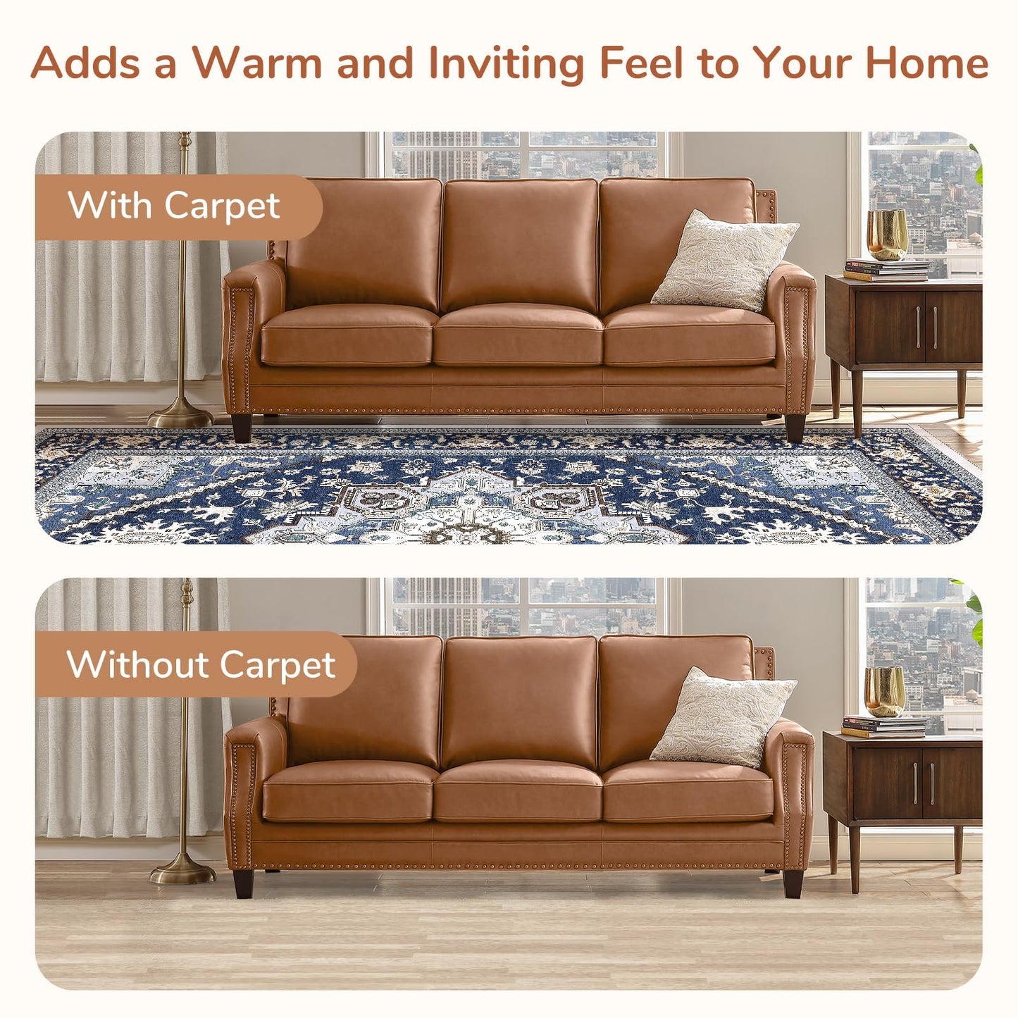 OPPODREAM Soft 6x9 Area Rugs, Washable Rug 6x9 with Non Slip Backing, Faux Cashmere Low-Pile 6 x 9 Carpet, Navy Blue & Gold