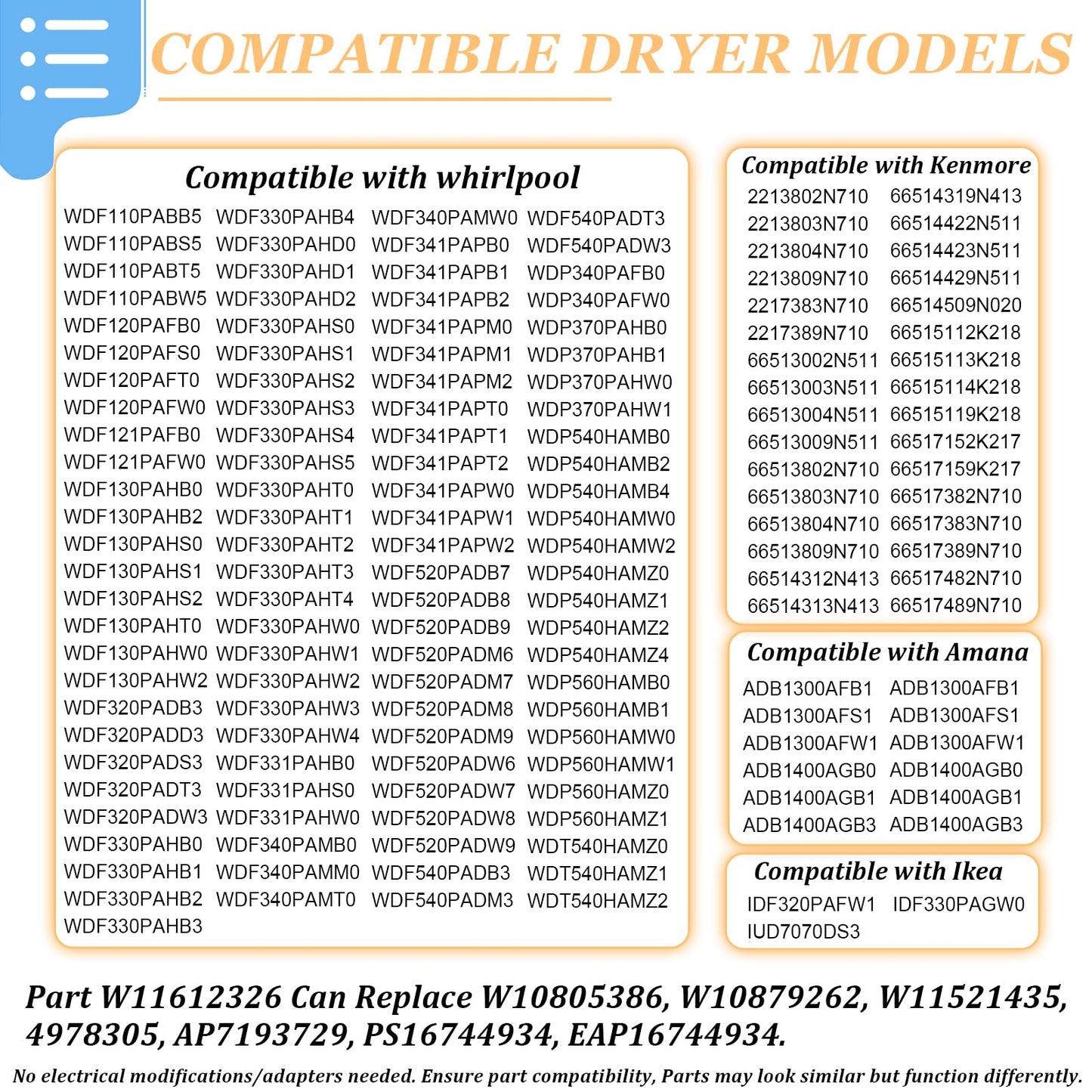 W11612326 W11521435 Dishwasher Circulation Pump Replacement Parts, Fit for Whirlpool Kenmore WDF520PADM7 WDF330PAHS0 WDF320PADS3 WDF110PABB5 WDF110PABS5 WDF120PAFB0 66513002N511 66513802N710 Etc.