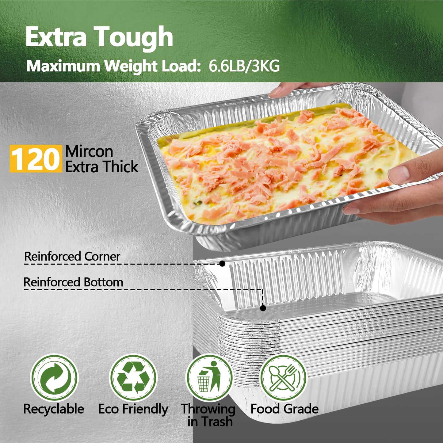 Demiwise Thickened 20 Pack Heavy Duty Aluminum Pans with Lids, 9x13 Aluminum Foil Pans Disposable, Half Size Steam Table Foil Baking Tray for Cooking, Baking, Roasting & Chafing, Carton Packaging