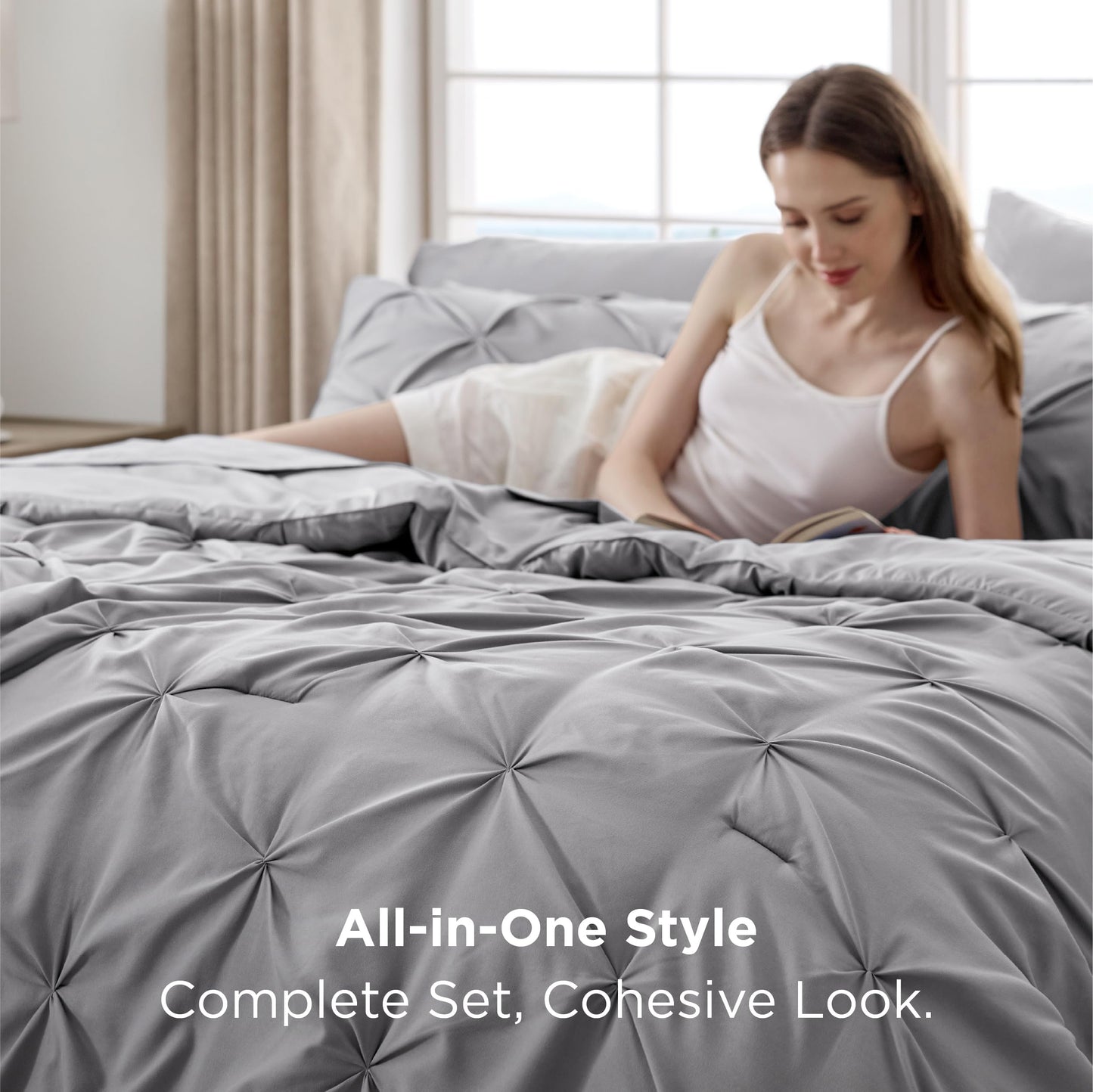 Bedsure Full Size Comforter Sets Grey - Bed in a Bag Full Size Bedding Set 7 Pieces, GentleSoft™ Bed Set Gift for Family, All Season Down Alternative Comforter with Sheets, Pillowcases & Shams