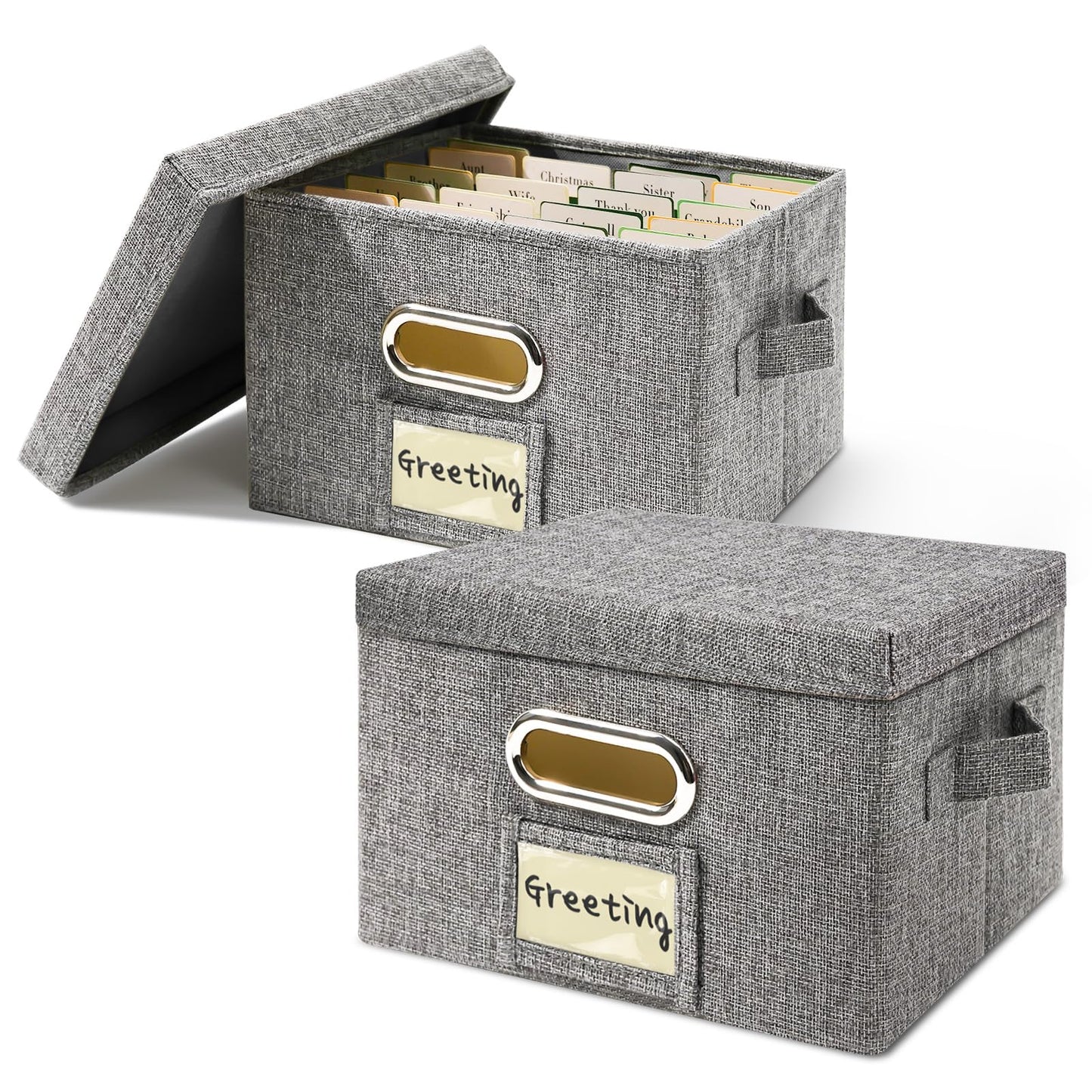 Vienrose Greeting Card Organizer 2 Pack, Storage Box with 20 Adjustable Dividers, Foldable Organizer Box Holds over 150 Cards, Storage Stickers Recipes Photos Envelopes Bills Vinyl Records, Grey