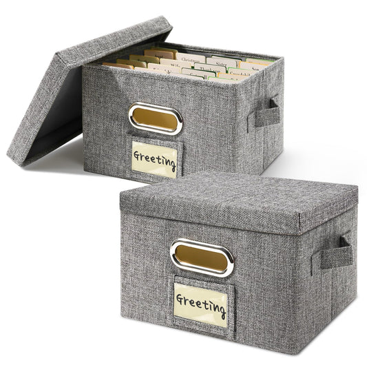 Vienrose Greeting Card Organizer 2 Pack, Storage Box with 20 Adjustable Dividers, Foldable Organizer Box Holds over 150 Cards, Storage Stickers Recipes Photos Envelopes Bills Vinyl Records, Grey