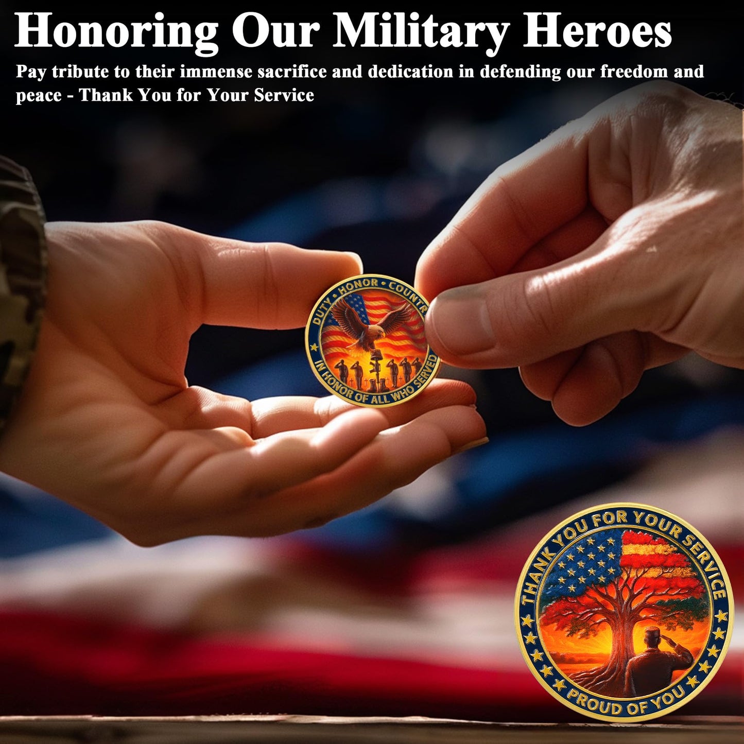 ASmileIndeep Military Challenge Coins - Thank You for Your Service Bulk Veterans Challenge Coin Military Appreciation Gifts for Men Women Veterans Army Patriotic Military Gift (24 PCS)