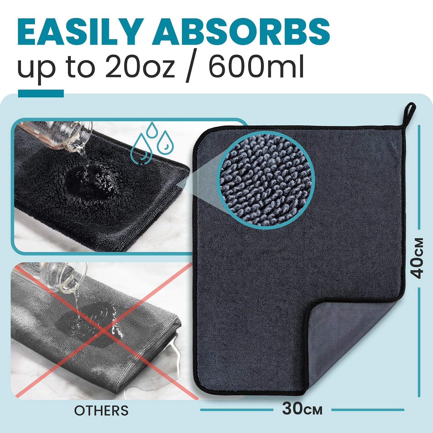 Shiny Bath Shiny Wipes Medium Drying Towel, The Original, 12x16in/30x40cm, Ultra Absorbent Twisted-Loop Design, Streak-Free Towel Cloth for Shower, Household, Car, No Streaks or Limescale (4 Towels)