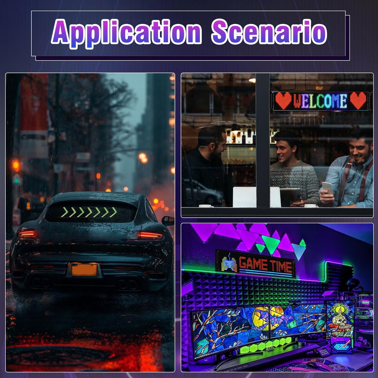 Programmable LED Sign,Scrolling Flexible Advertising Digital Signs,LED Car Sign,Control by Bluetooth APP Control,DIY Design Text, Patterns, Animations