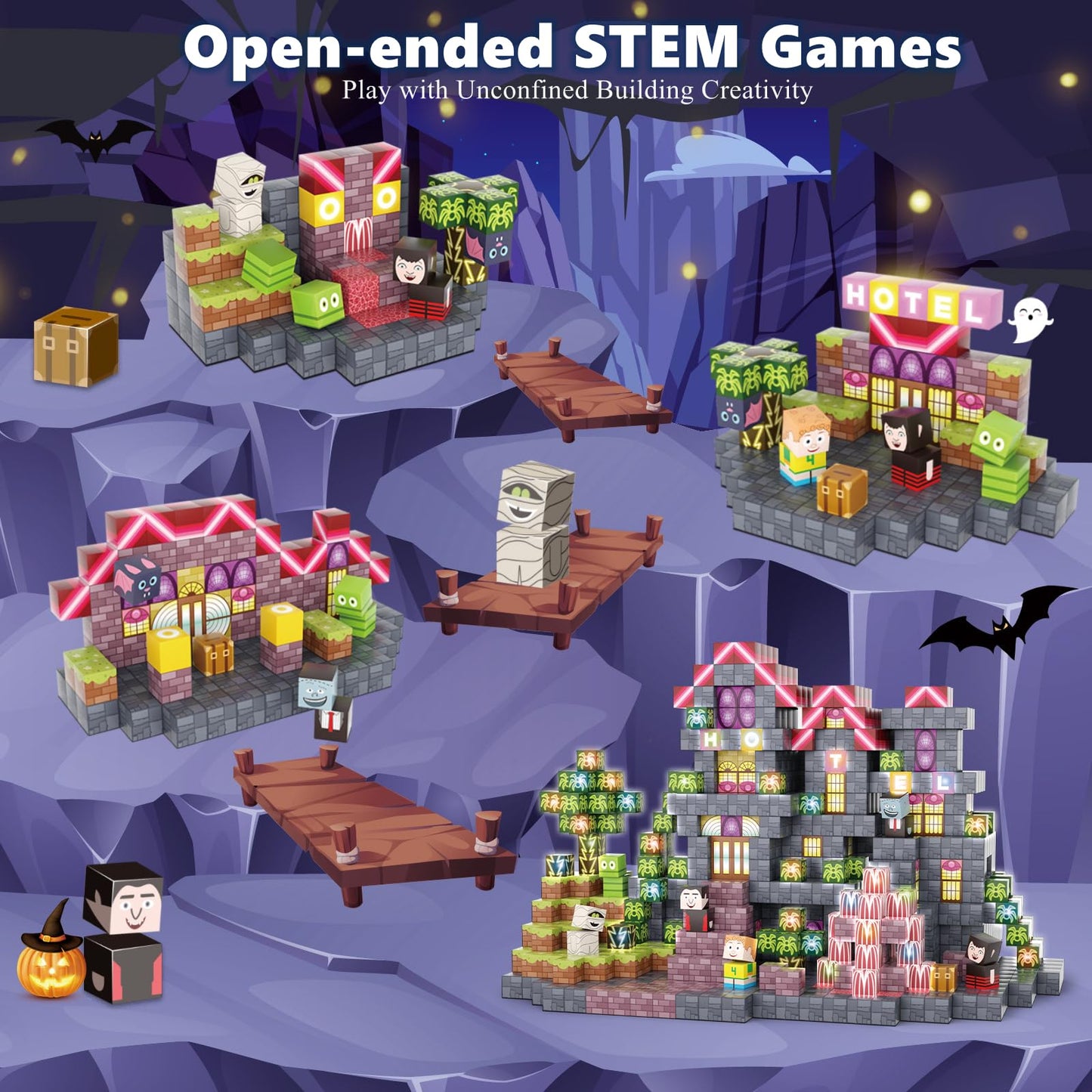 Magnetic Blocks -198PCS Enchanted Hotel Magnetic Building Cubes,Educational Sensory Stacking Kit & STEM Learning Play,Christmas Birthday Creative Gifts for Kids Boys Girls Ages 4 5 6 7 8 10+ Years Old