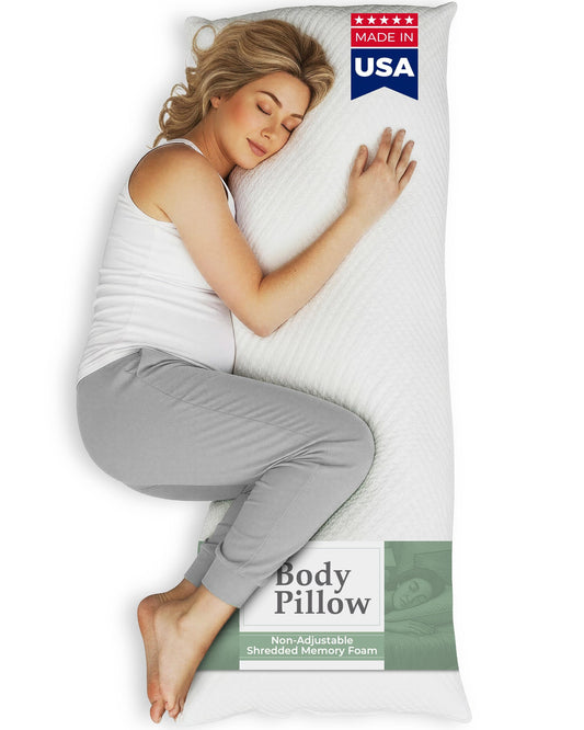 Snuggle-Pedic Body Pillow for Adults - Breathable, Full Body Pillow for Side Sleepers - Shredded Memory Foam Gel - Cooling Long Pillow Supports Legs, Belly & HIPS - 20x54 White