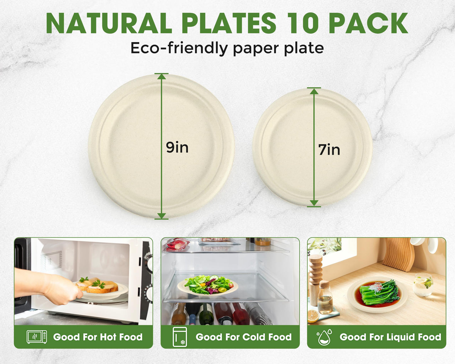 BSDPREF 300 Pack Paper Plates Set Party Supplies Severs 50 Guests Disposable Party Plates Sugarcane Forks Knives Spoons Heavy-Duty Paper Plate Bagasse Natural Compostable Eco-Friendly Birthday Wedding
